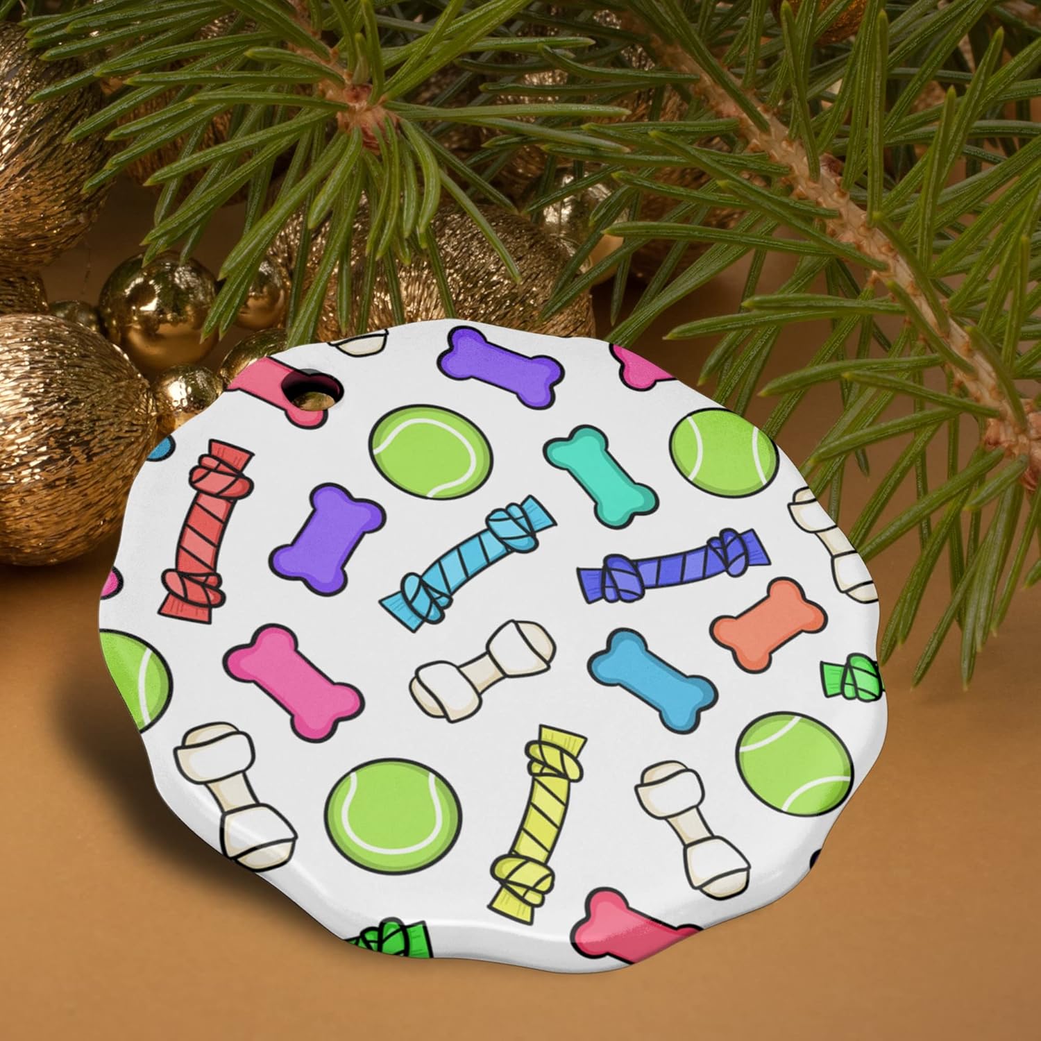 Graphics And More Porcelain Christmas Ornament with Doggie Chew Toy Design