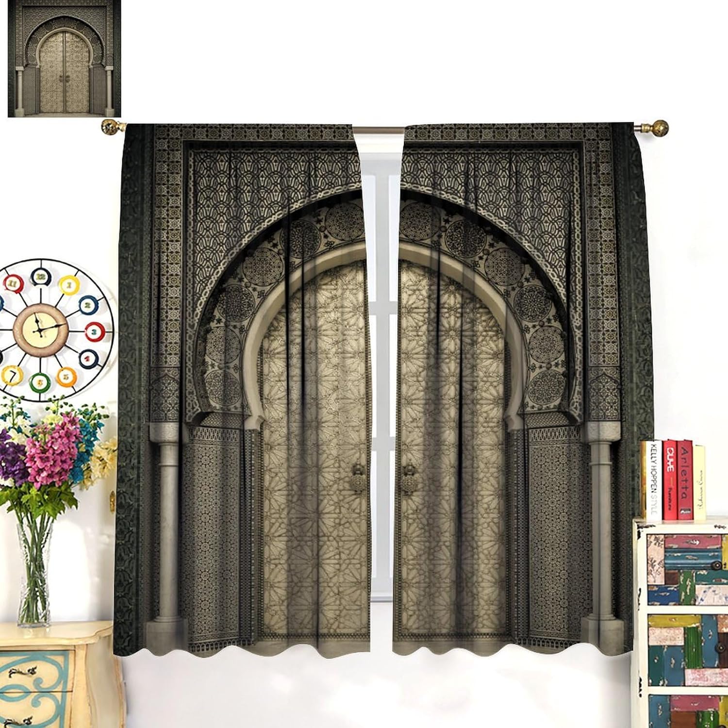 Moroccan Pattern Window Curtains 2 Panel Set