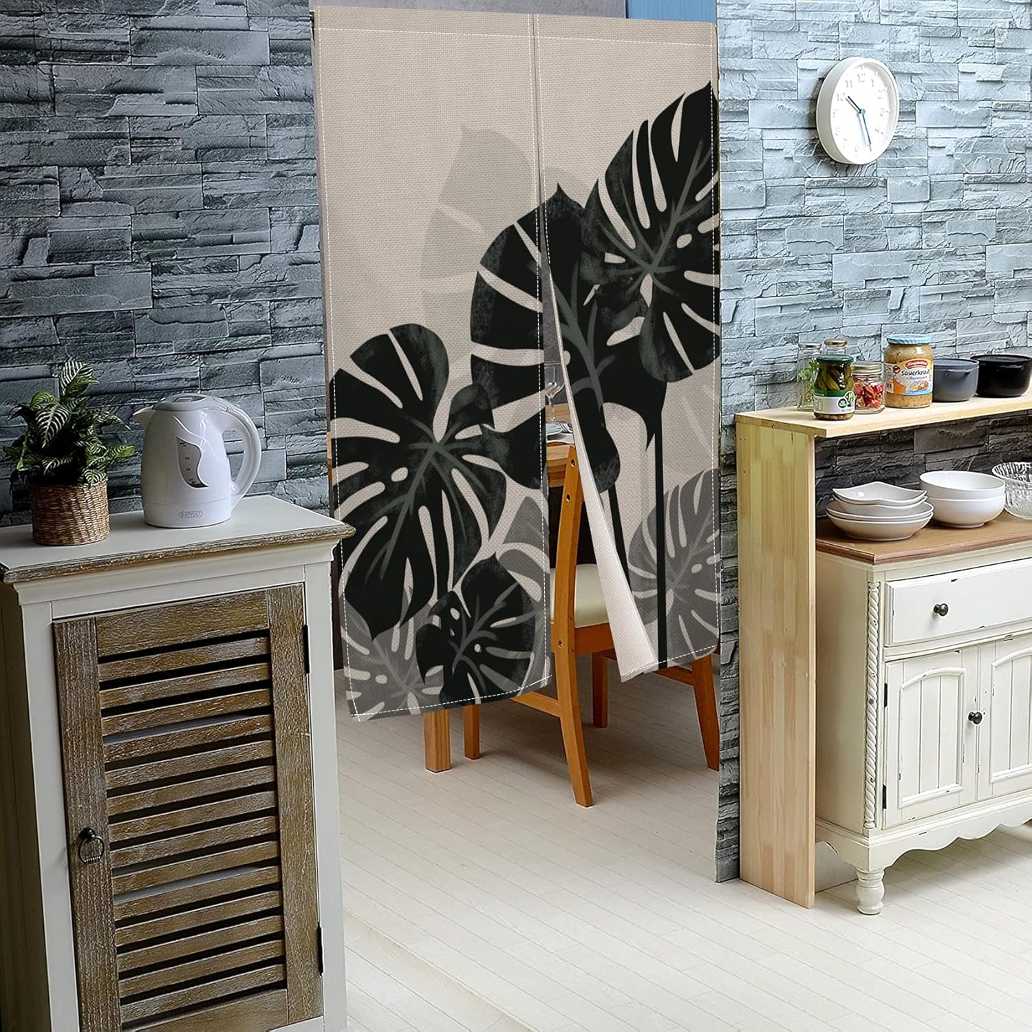 Leowefowa Japanese Noren Door Curtain with Tropical Leaves Design