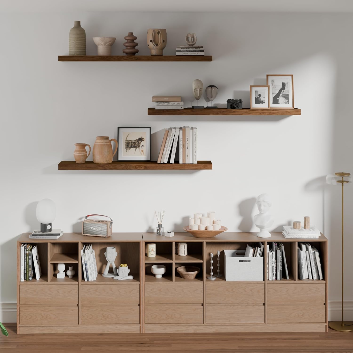 ROGMARS 36 Inch Walnut Floating Shelves Set of 3
