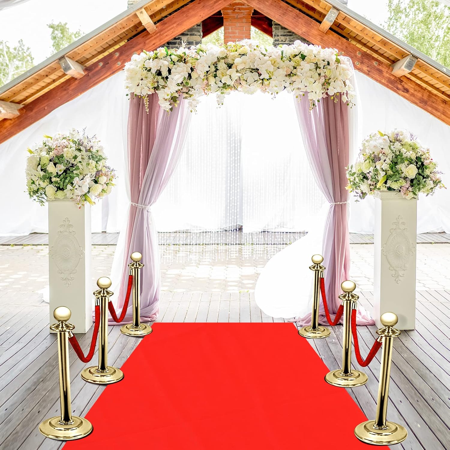 Red Carpet Runner 26x15ft with 4pcs Red Velvet Stanchion Ropes