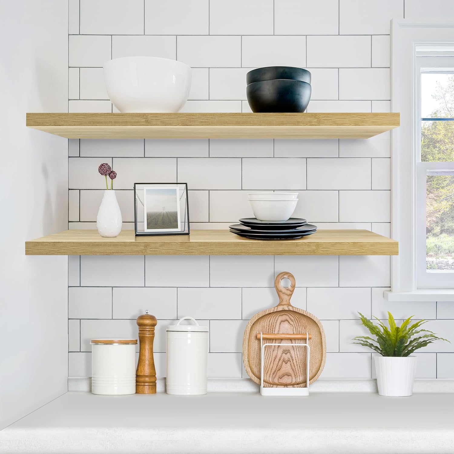 Sorbus Floating Shelf 35 Inch Maple Wood 2 Pack Wall Mount