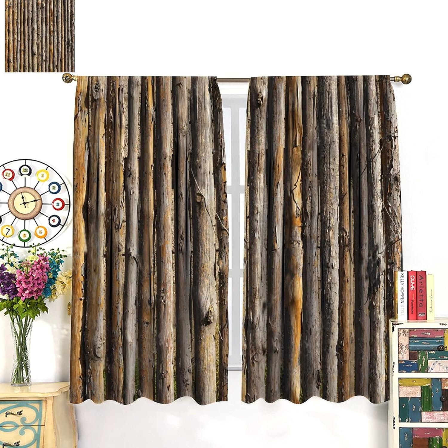 Trelemek Blackout Curtains with Wooden Texture 52x84inch