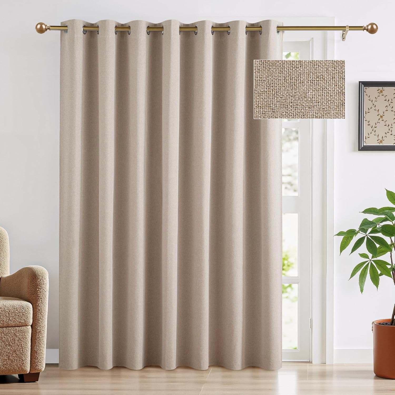 RYB HOME Blackout Sliding Door Curtain 1 Panel Mocha