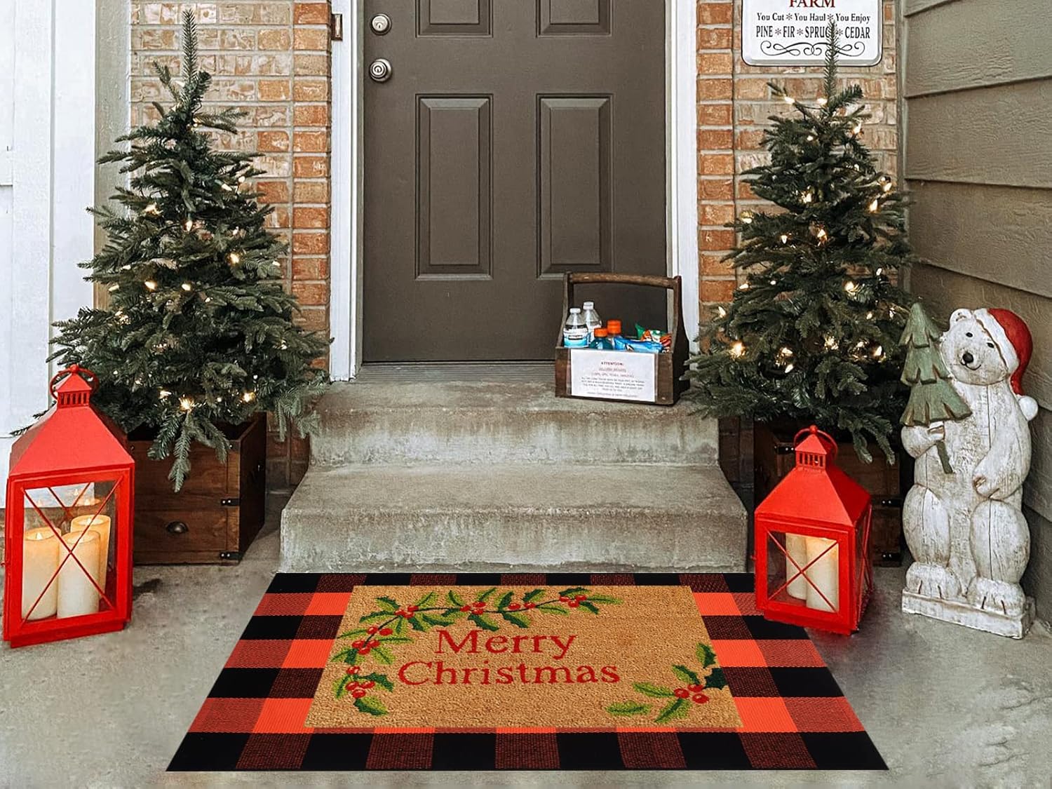 Fall Outdoor Orange Black Plaid Rug 28x43 Inches