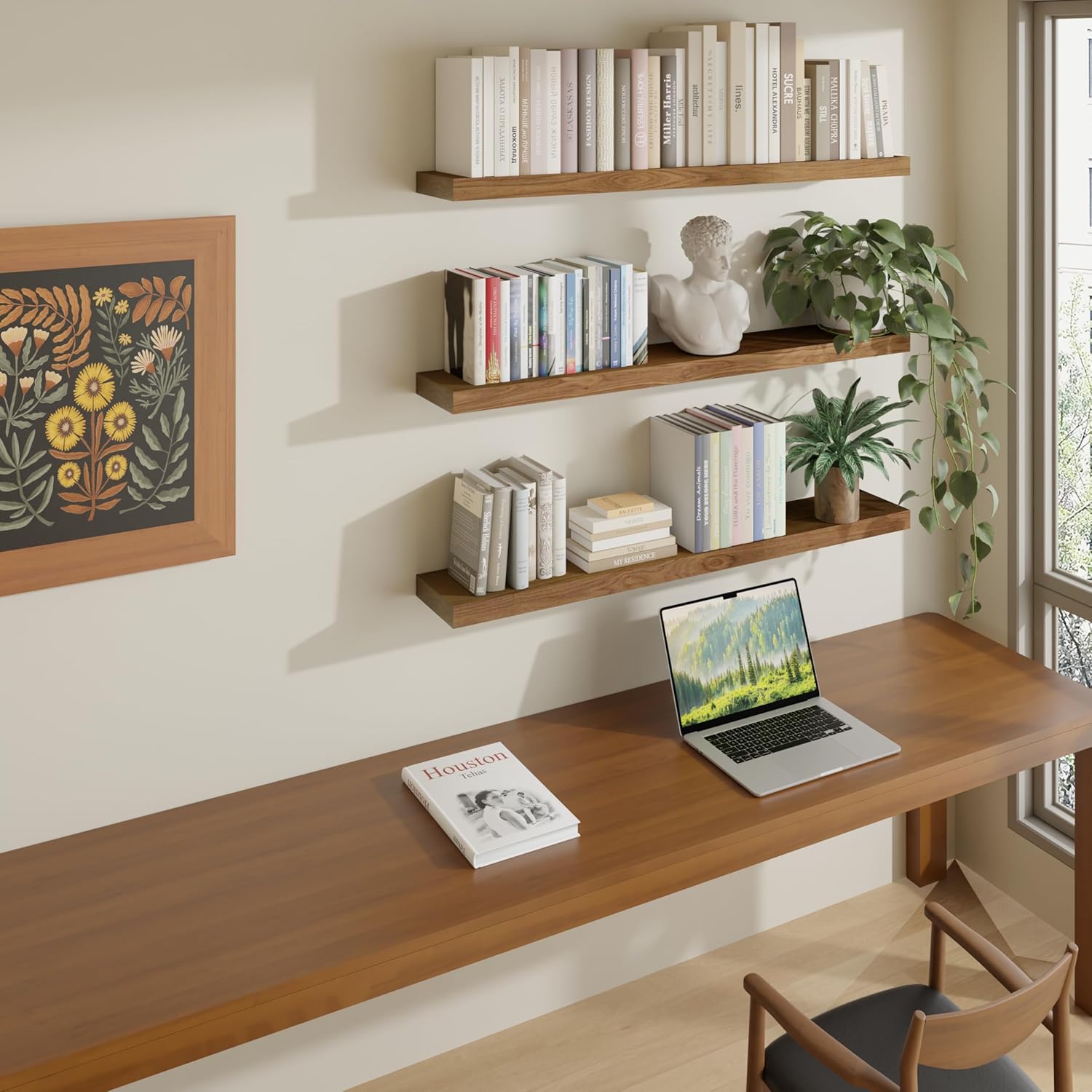 ROGMARS 36 Inch Walnut Floating Shelves Set of 3