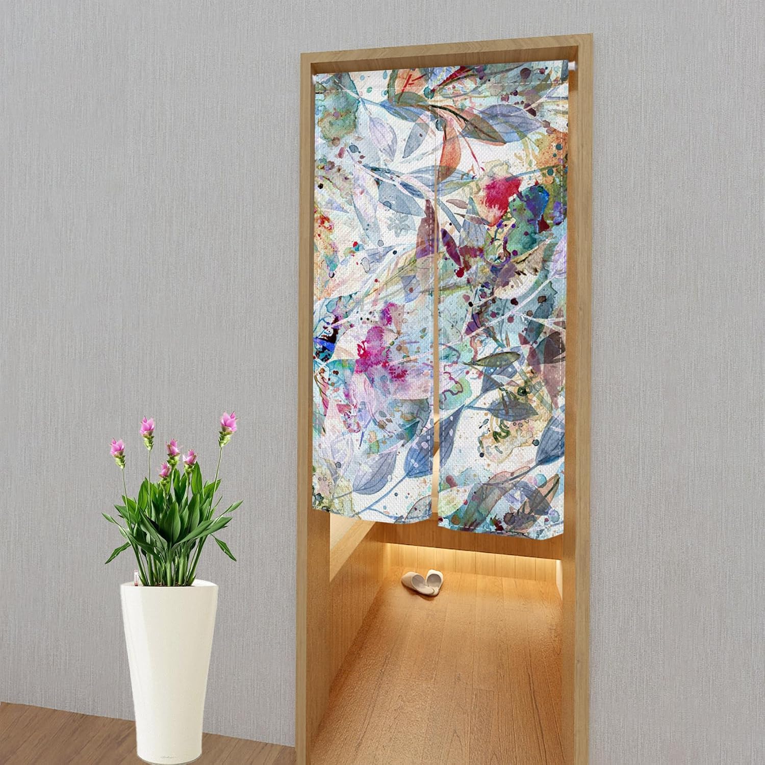 Japanese Style Abstract Flower Printed Door Curtain 335x59 Inch