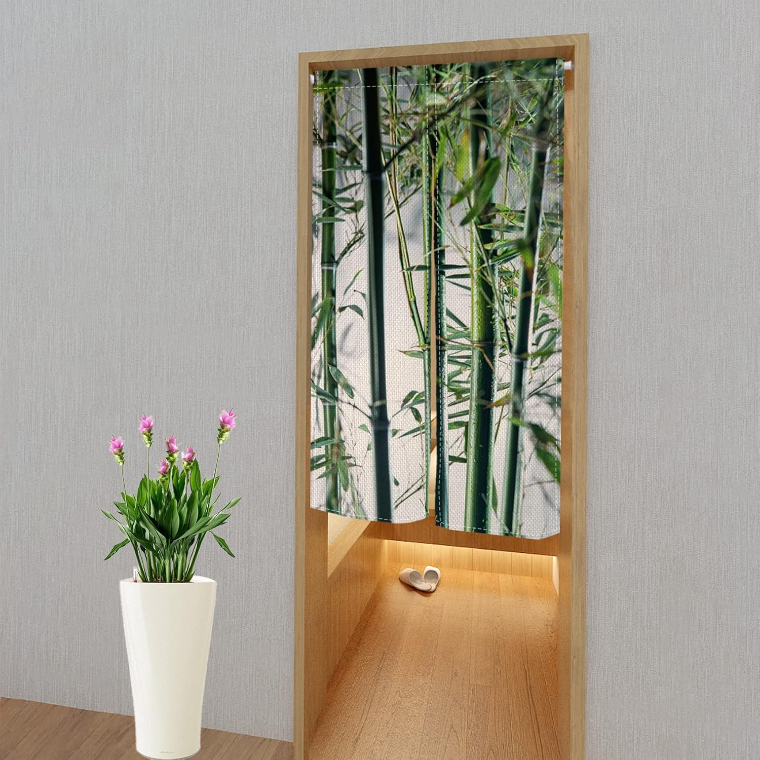 Leowefowa Bamboo Forest Doorway Curtain Panel