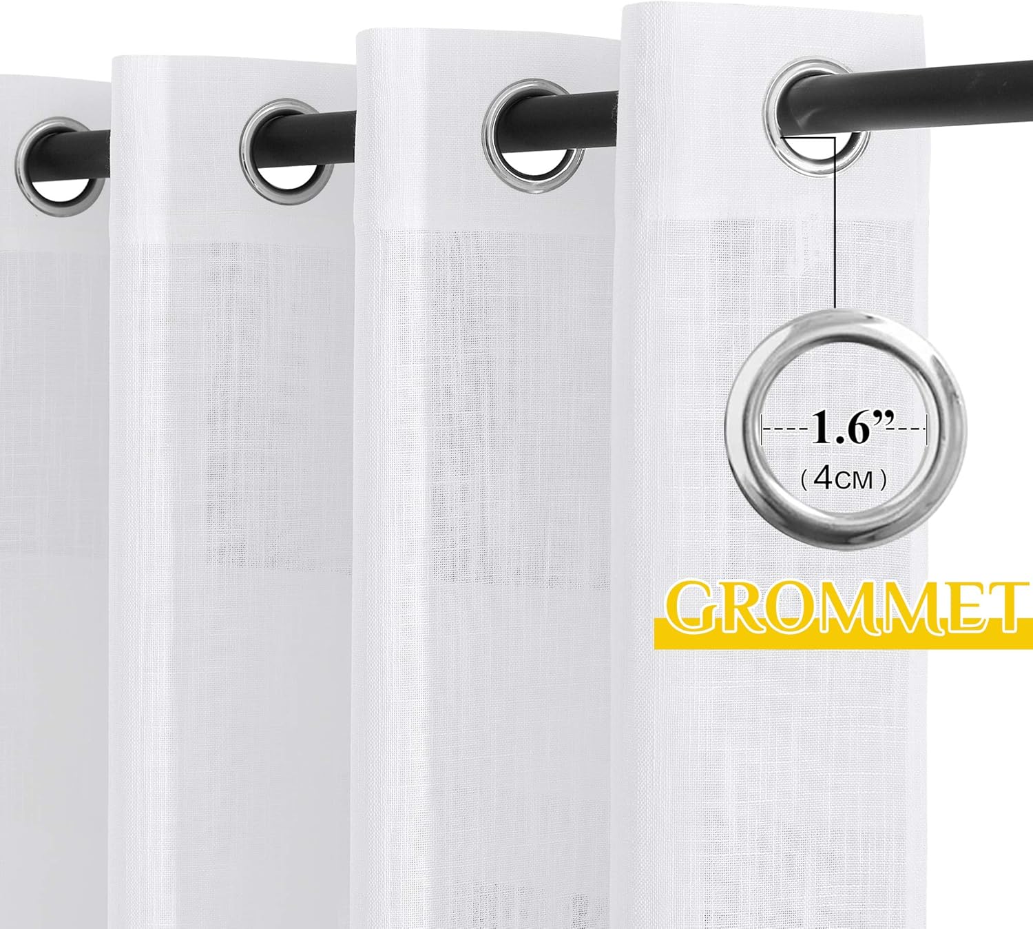 NICETOWN Linen Look Sheer Curtains - White Grommet Top Sliding Door Panels