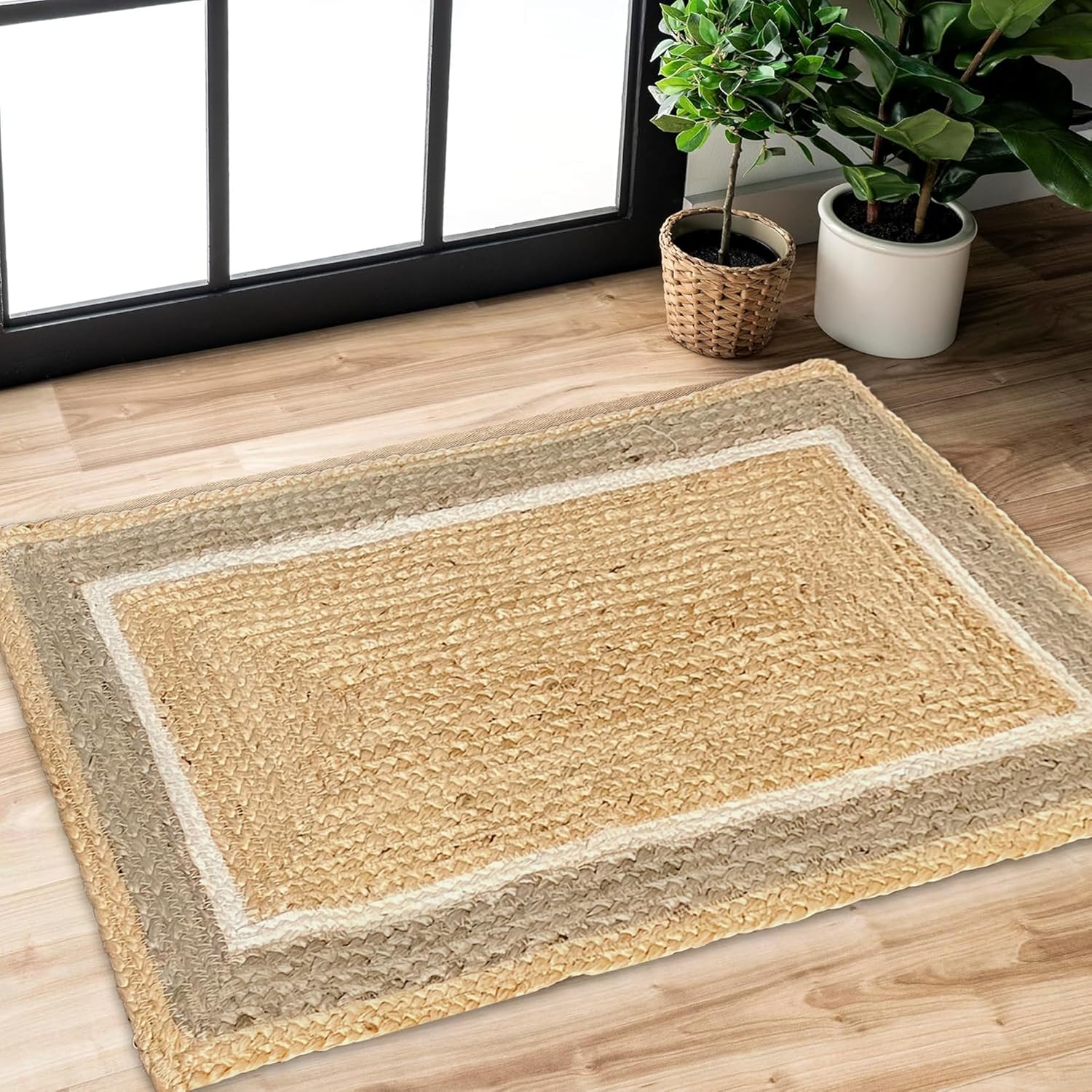 Chardin Home Hand Woven Jute Braided Rug 17x29 Inch Reversible Doormat
