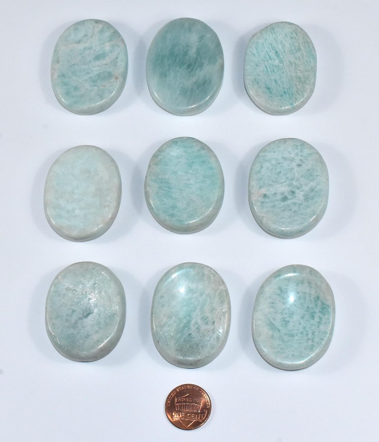 Pair 42mm Green Blue Teal Amazonite Worry Stones