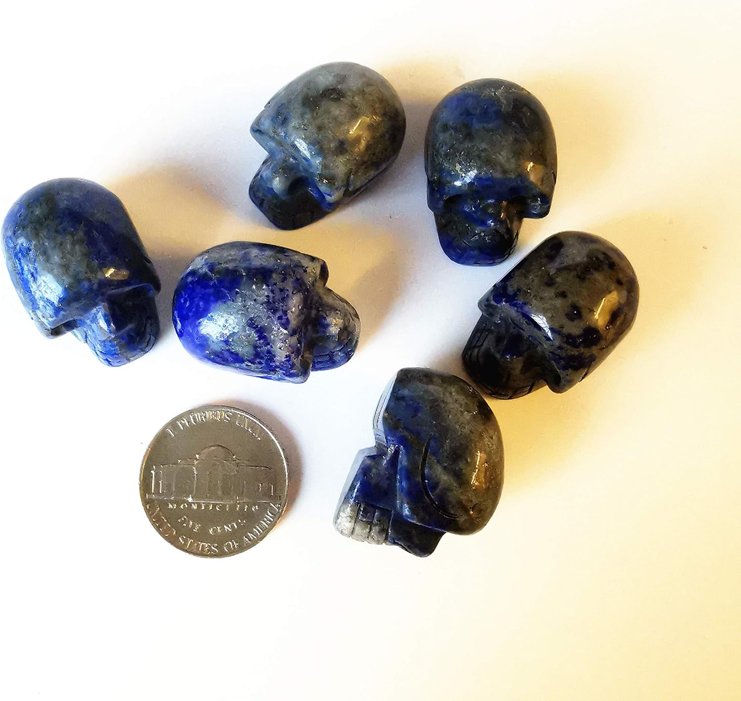 2 Pcs Natural Lapis Lazuli Mini Crystal Human Skull Figurines