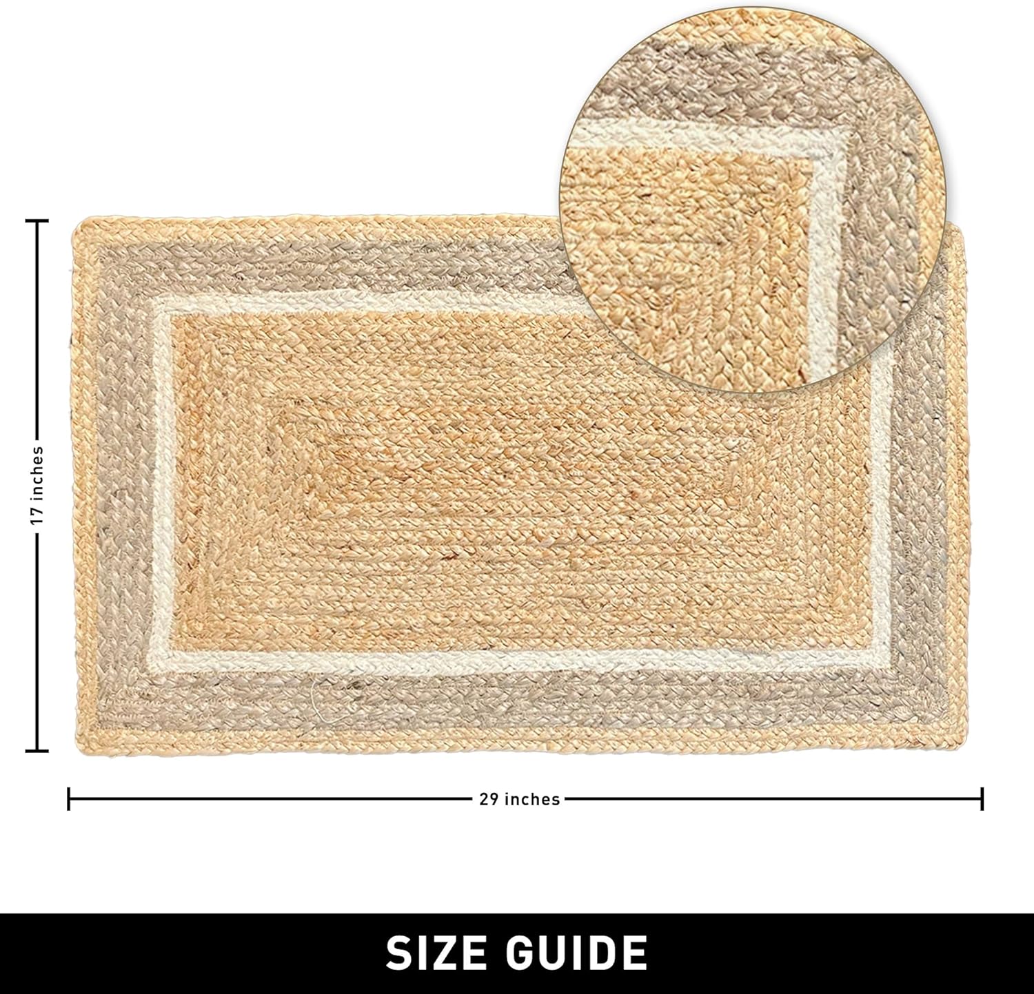Chardin Home Hand Woven Jute Braided Rug 17x29 Inch Reversible Doormat