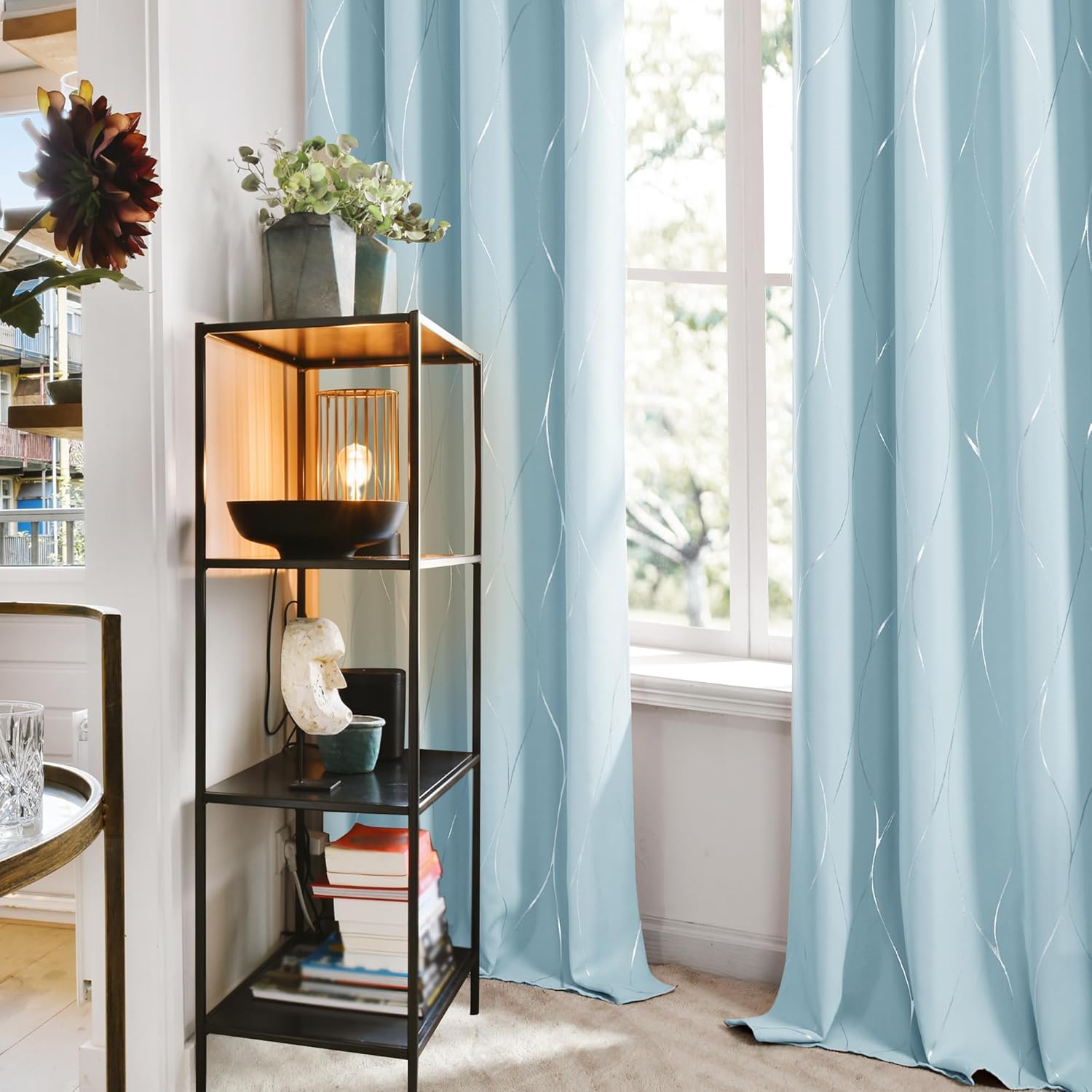Deconovo Blackout Curtains with Silver Wave Design