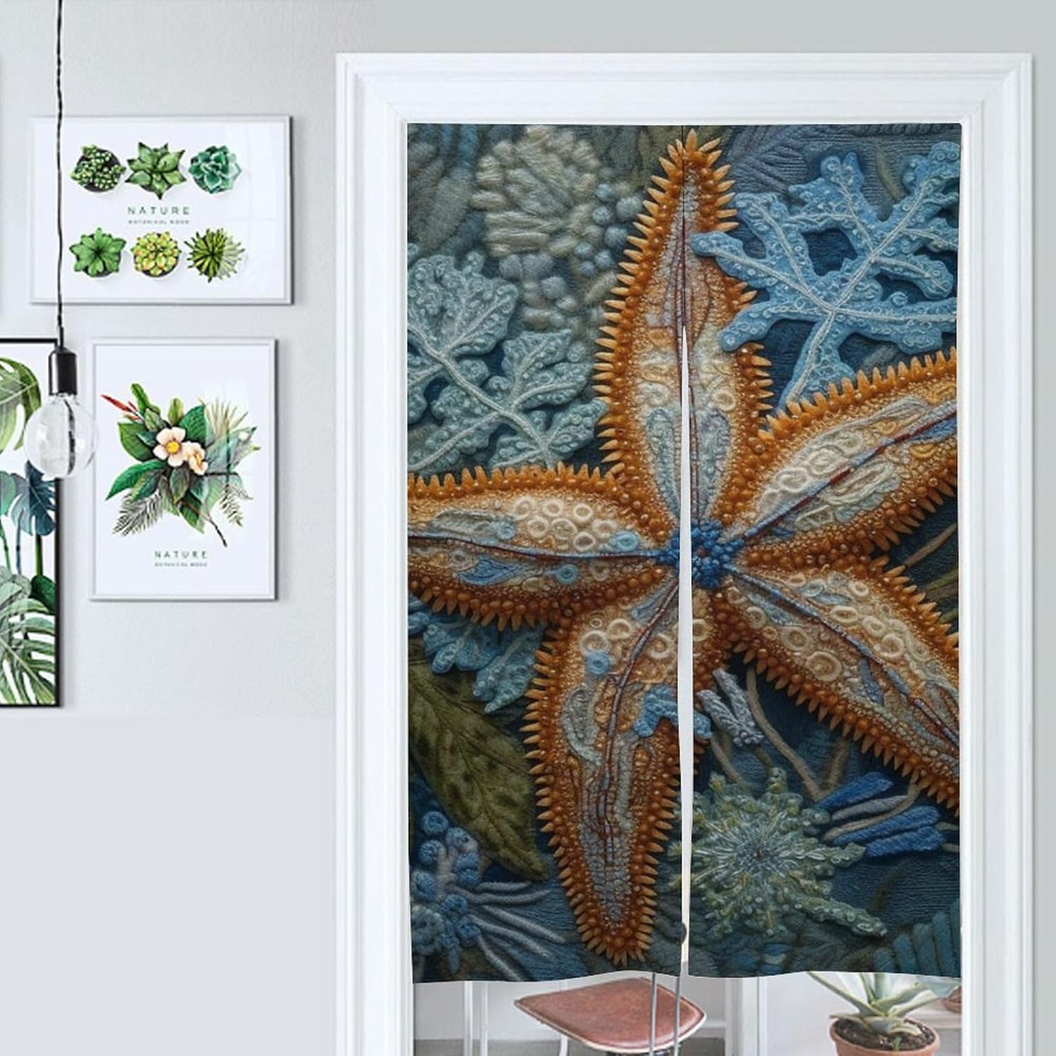 Japanese Noren Door Curtain with Starfish Pattern
