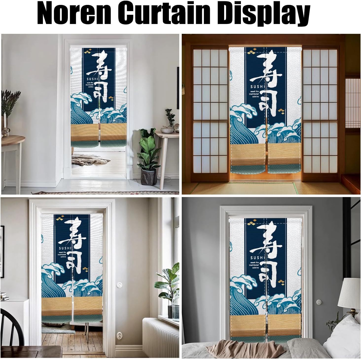 Japanese Noren Door Curtain with Sushi Print for Home Divider