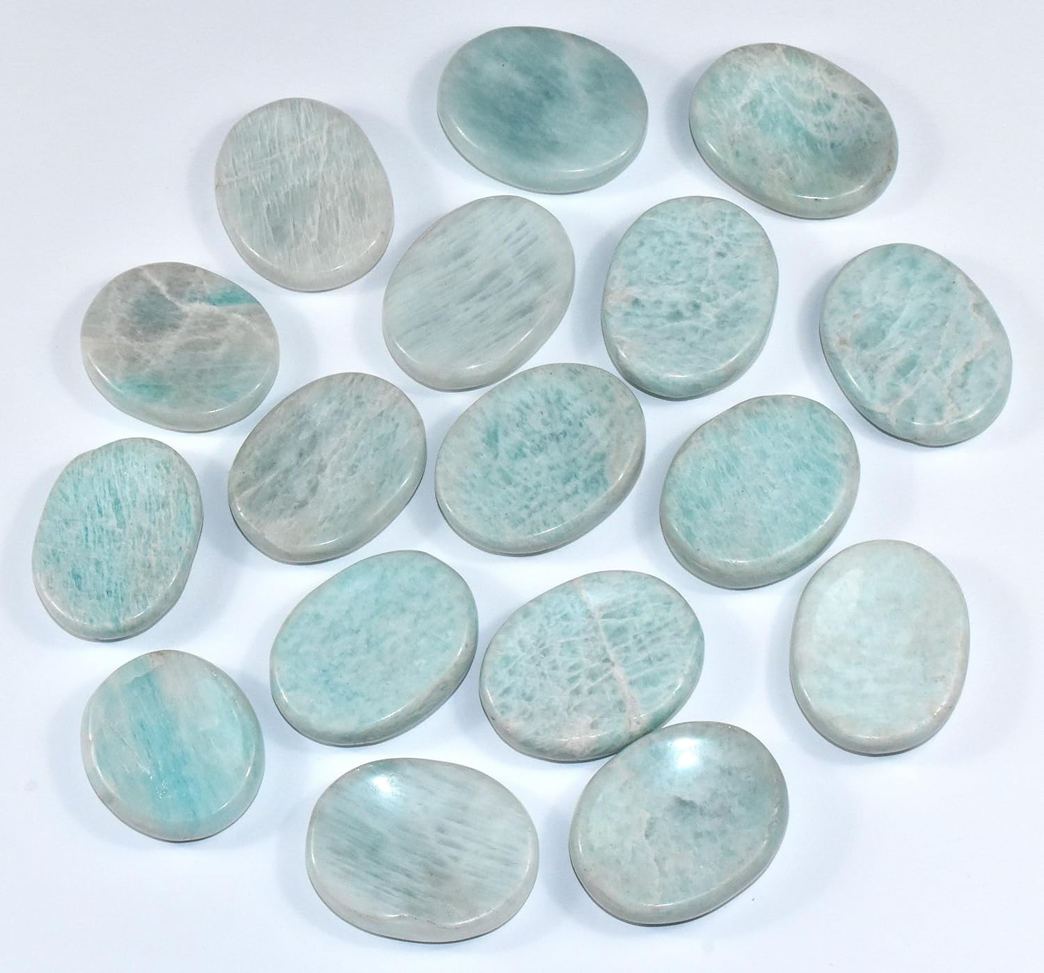 Pair 42mm Green Blue Teal Amazonite Worry Stones