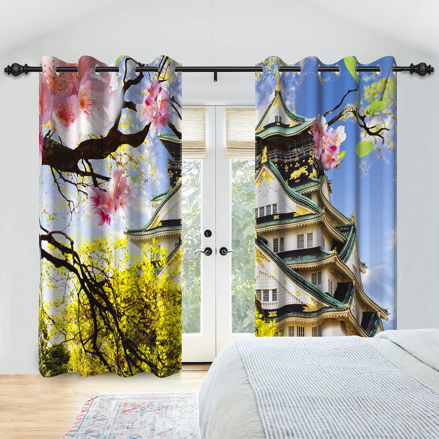 Umpoo Japanese Cherry Floral Curtains 2 Panel Set