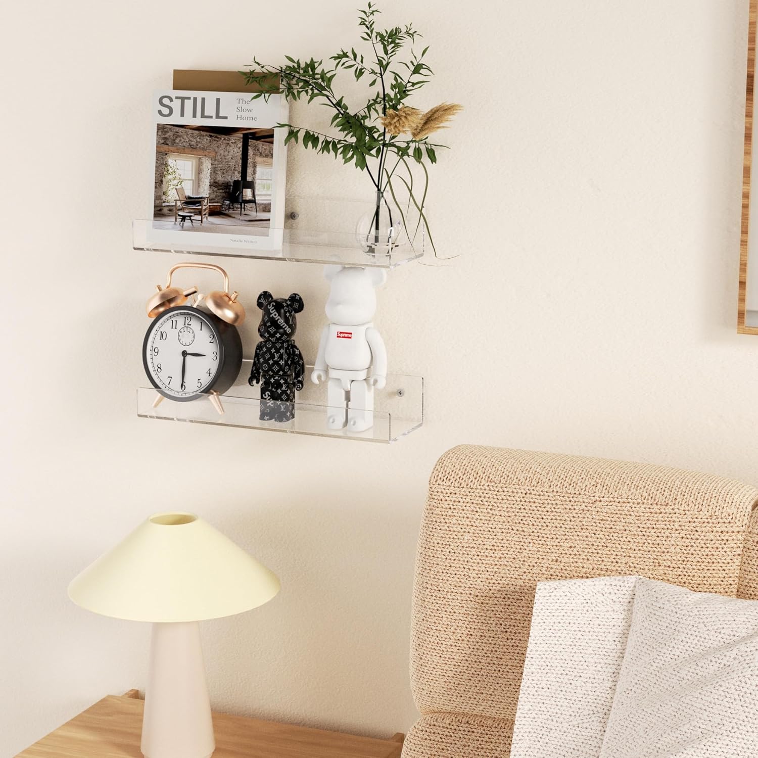12 Inch Clear Acrylic Wall Shelf 2 Pack Floating Shelves