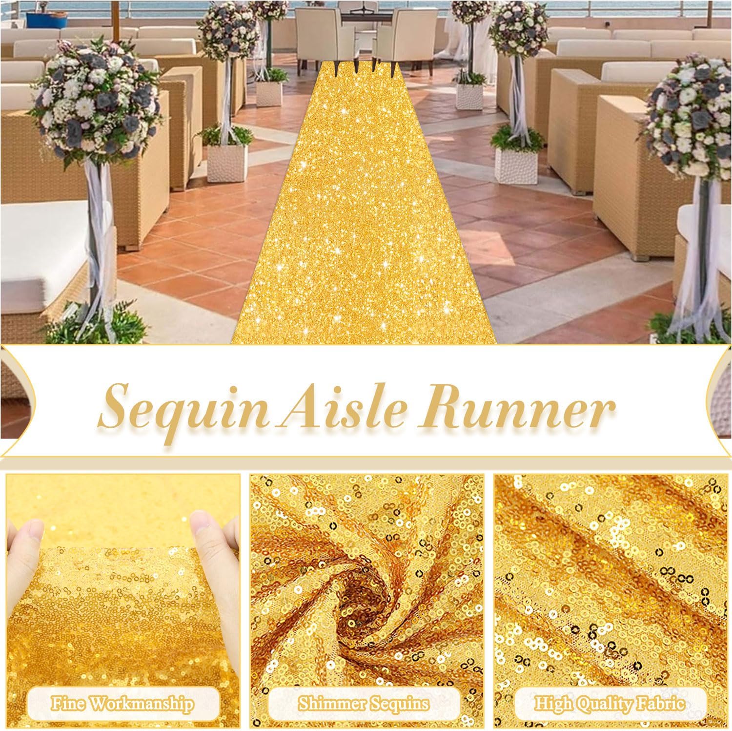 Gold Glitter Sequin Aisle Runner 2ft x 15ft