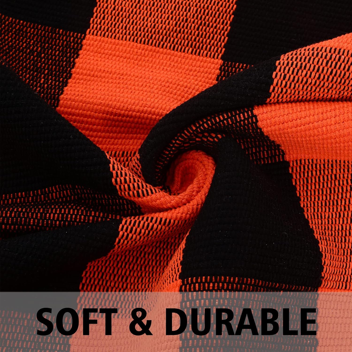 Fall Outdoor Orange Black Plaid Rug 28x43 Inches