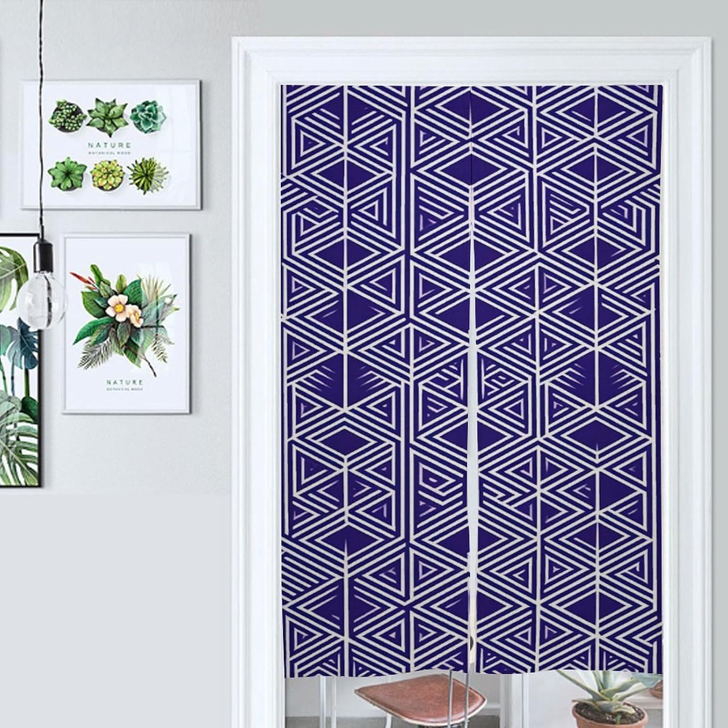 Japanese Noren Door Curtain Purple Light Blue Print