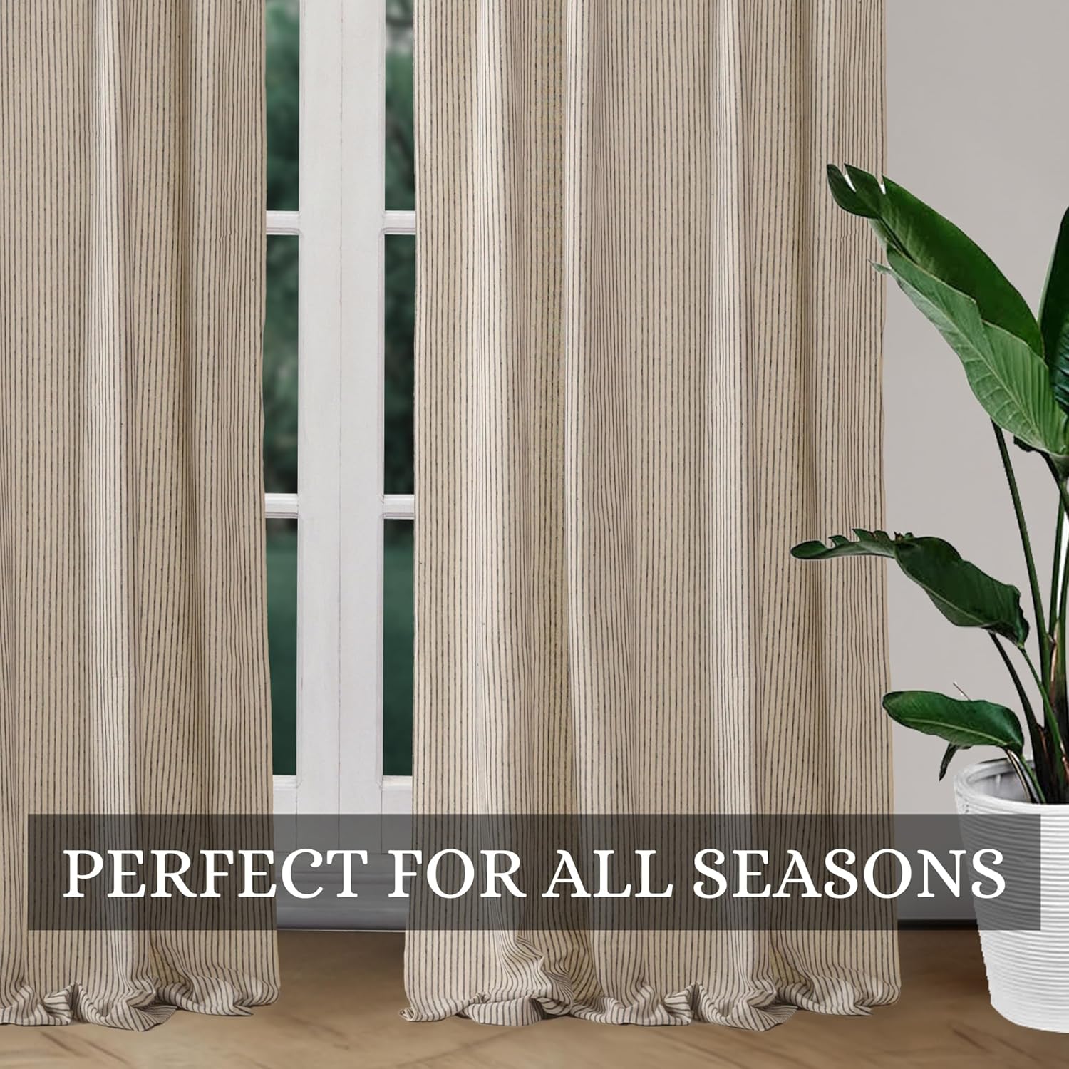 THE ART BOX Gauze Striped Curtains 2 Panel Tie Top