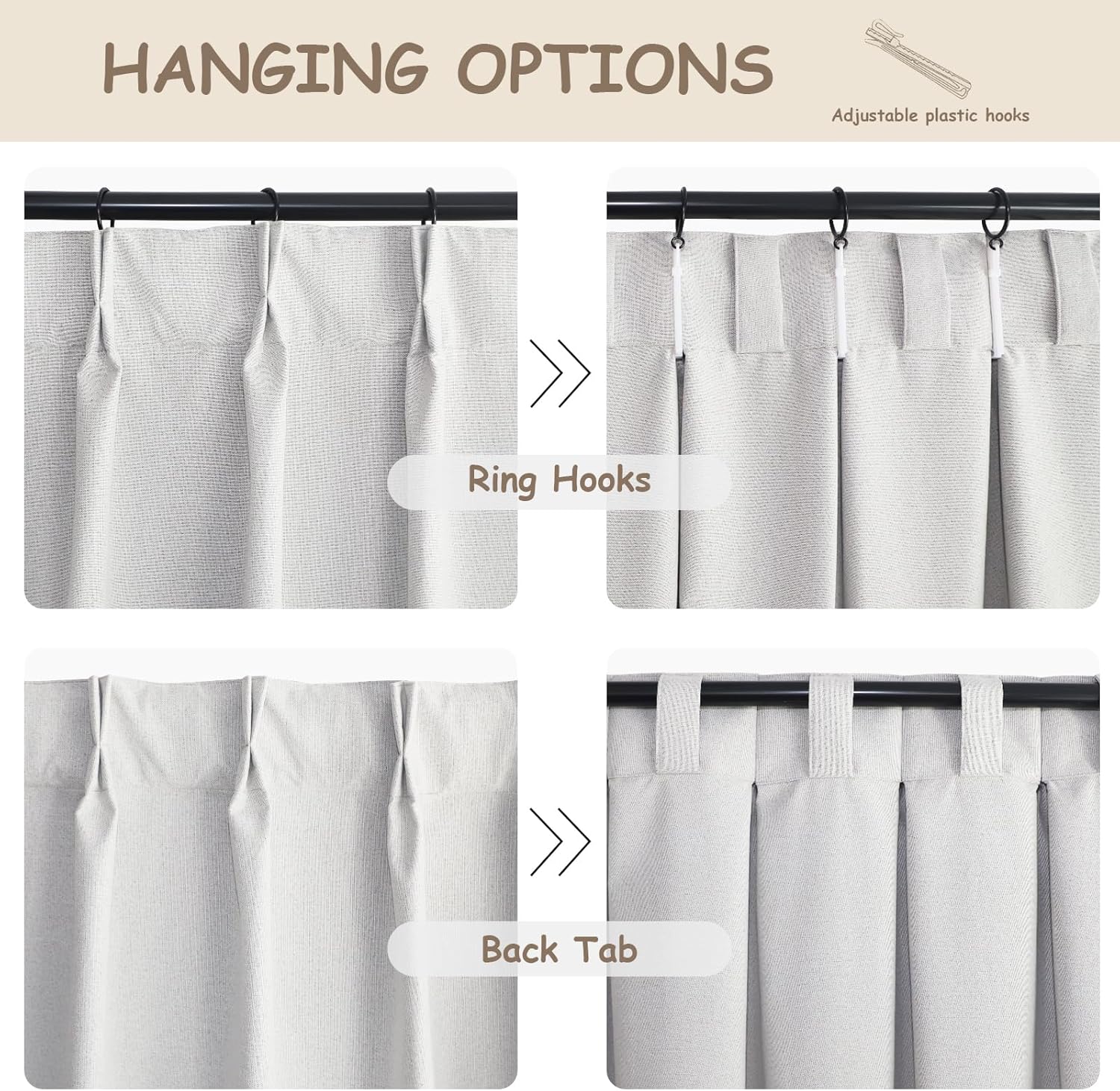 Light Grey Blackout Pinch Pleated Linen Curtains 2 Panels Set 90 Inches