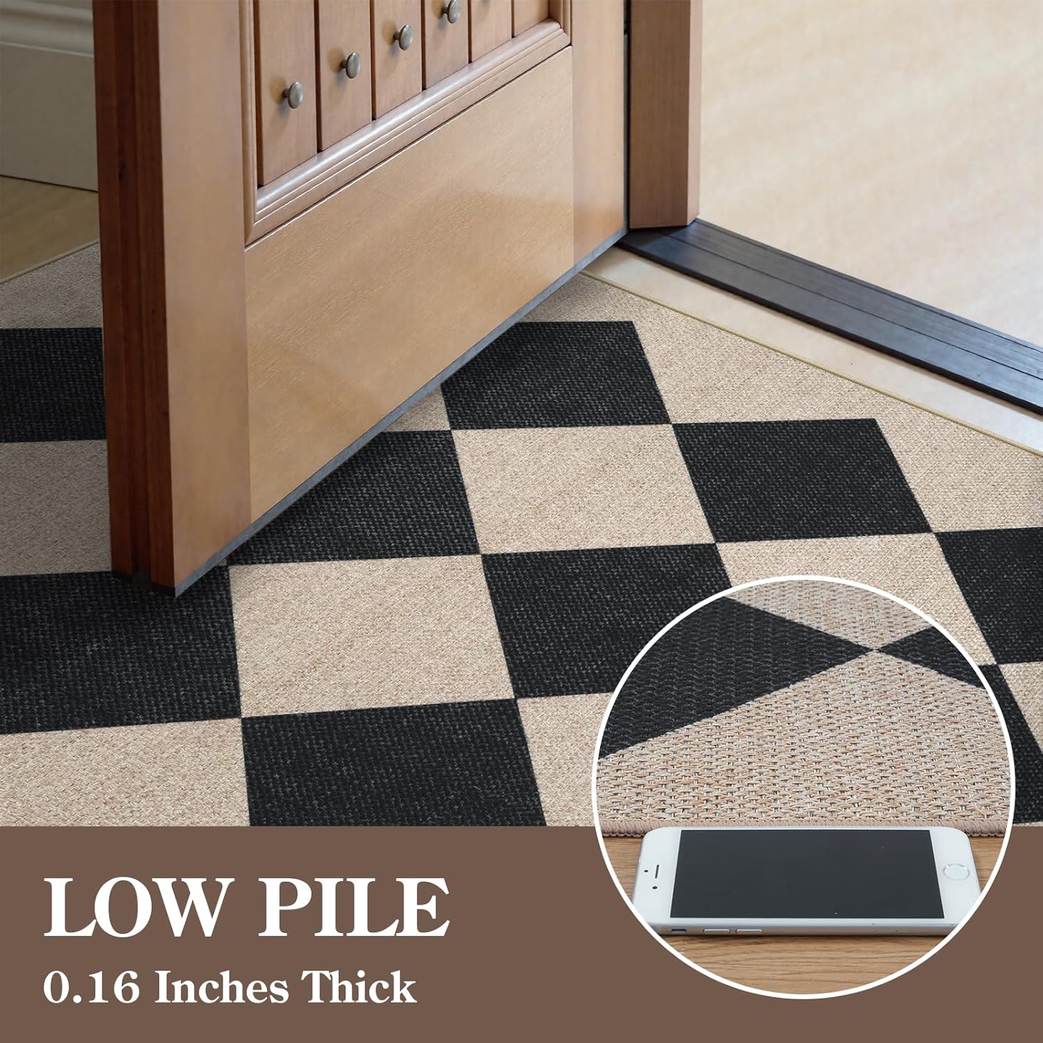 Collive Checkered Jute Entryway Rug 3x5 Non Slip