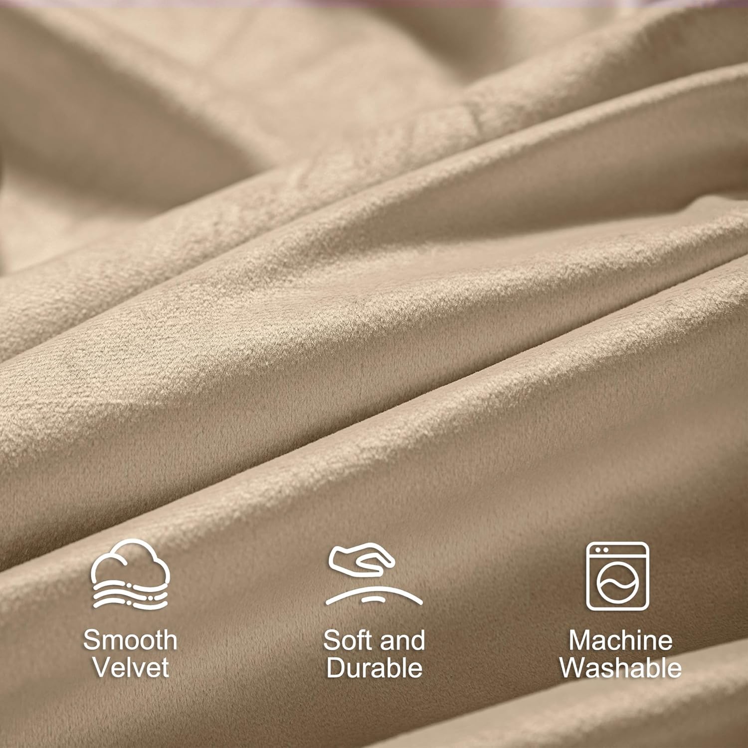 Lazzzy Velvet Curtain Beige Thermal Insulated Drapes 96 Inch Set of 2