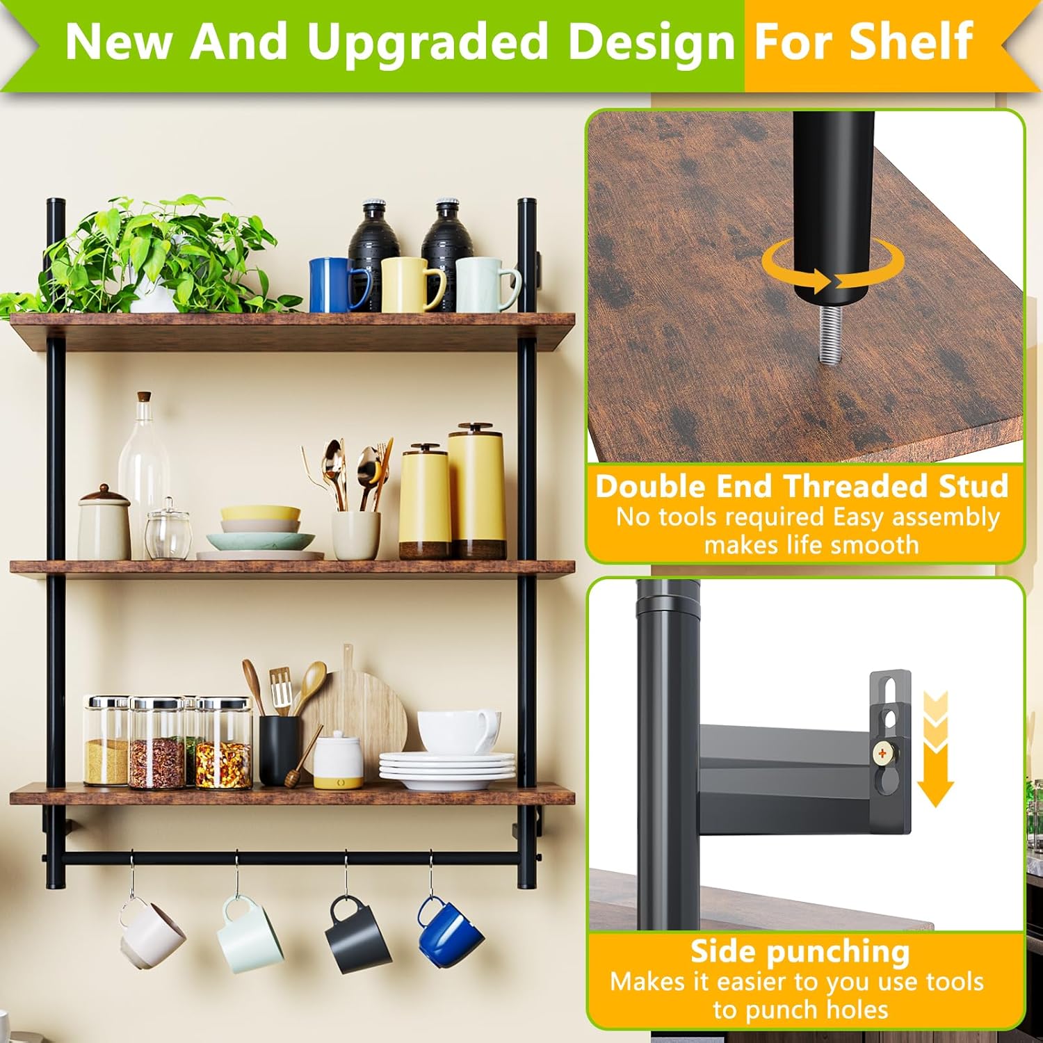 Floating Kitchen Shelves 3 Tier Above Toilet Storage Rack