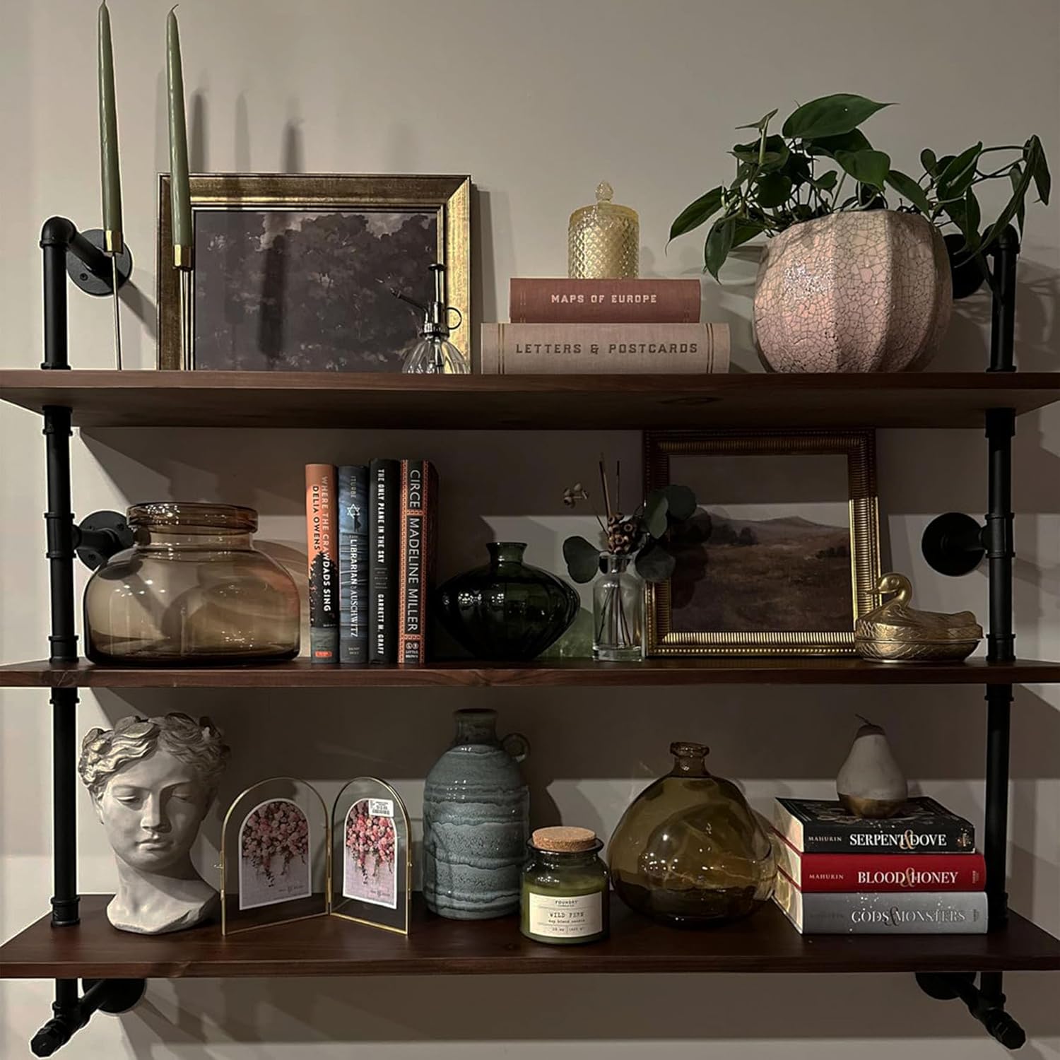 Rogmars 48 Inch 3 Tier Pipe Floating Shelf Dark Brown