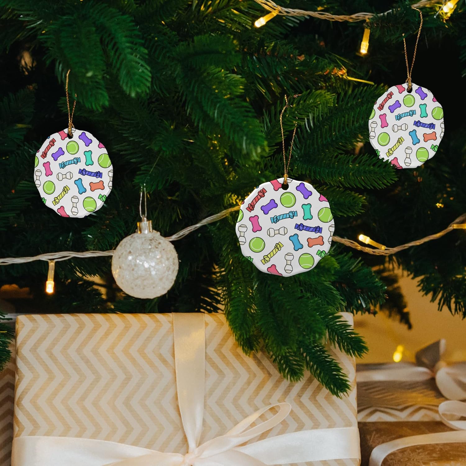 Graphics And More Porcelain Christmas Ornament with Doggie Chew Toy Design