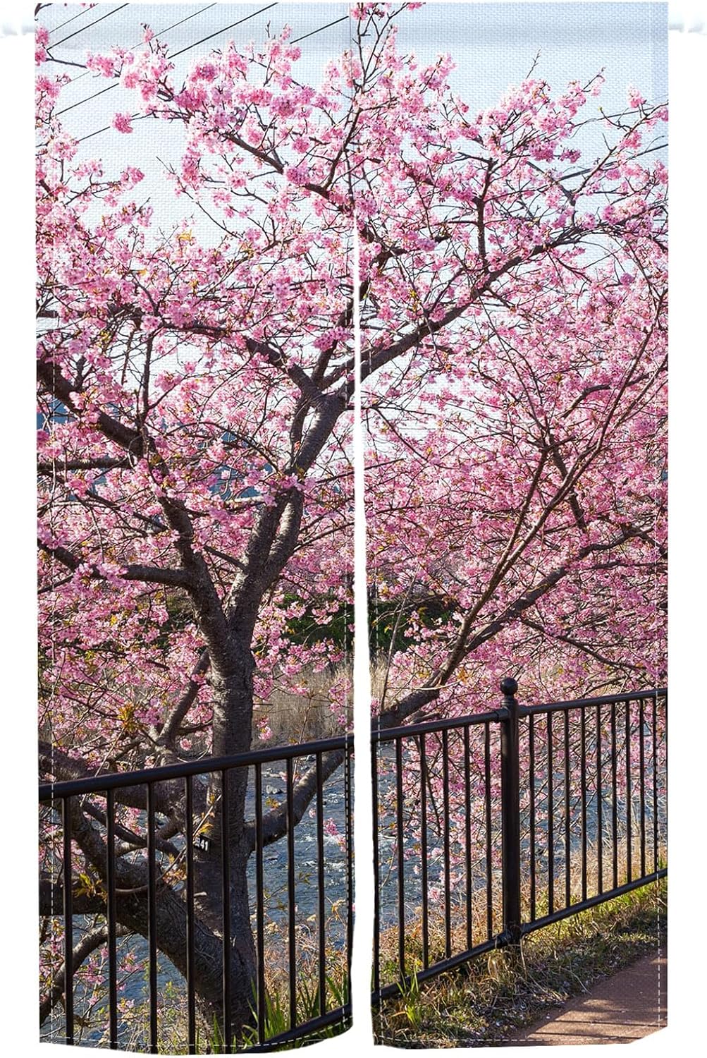 Leowefowa Japanese Noren Door Curtain Spring Pink Cherry Blossom Panel