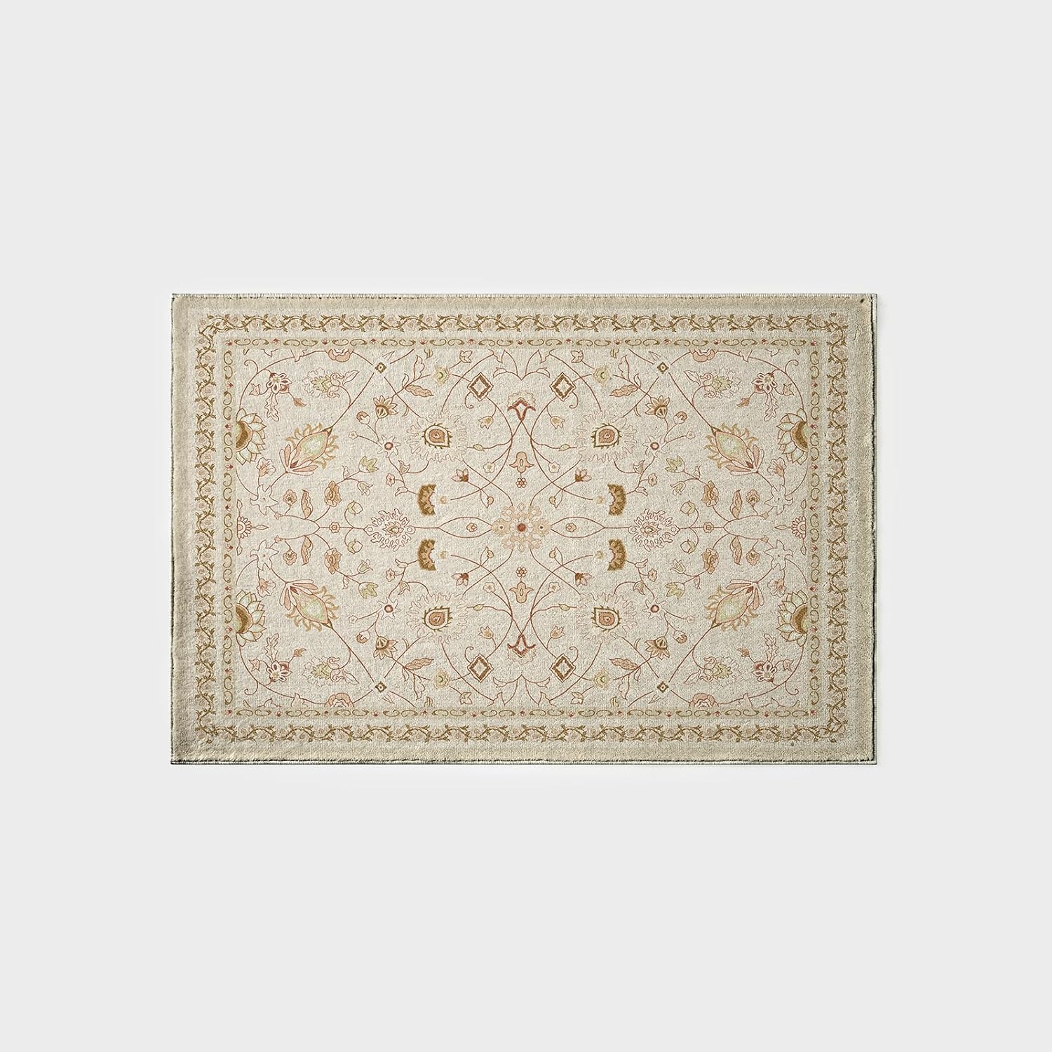 Evergrace 2x3 Area Rug Boho Floral Faux Wool Natural Beige