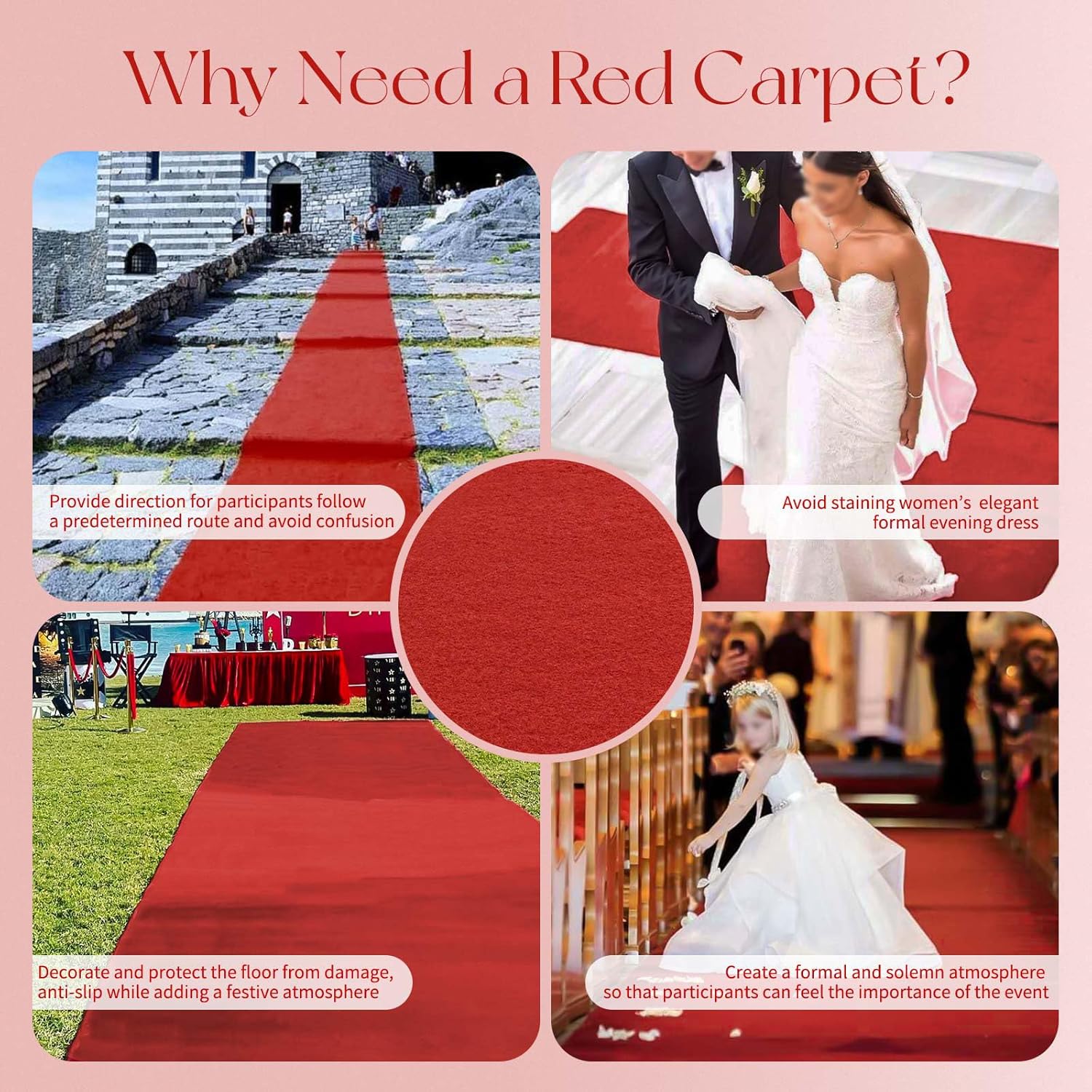 Extra Thick Red Carpet Runner for Party 3x164 ft