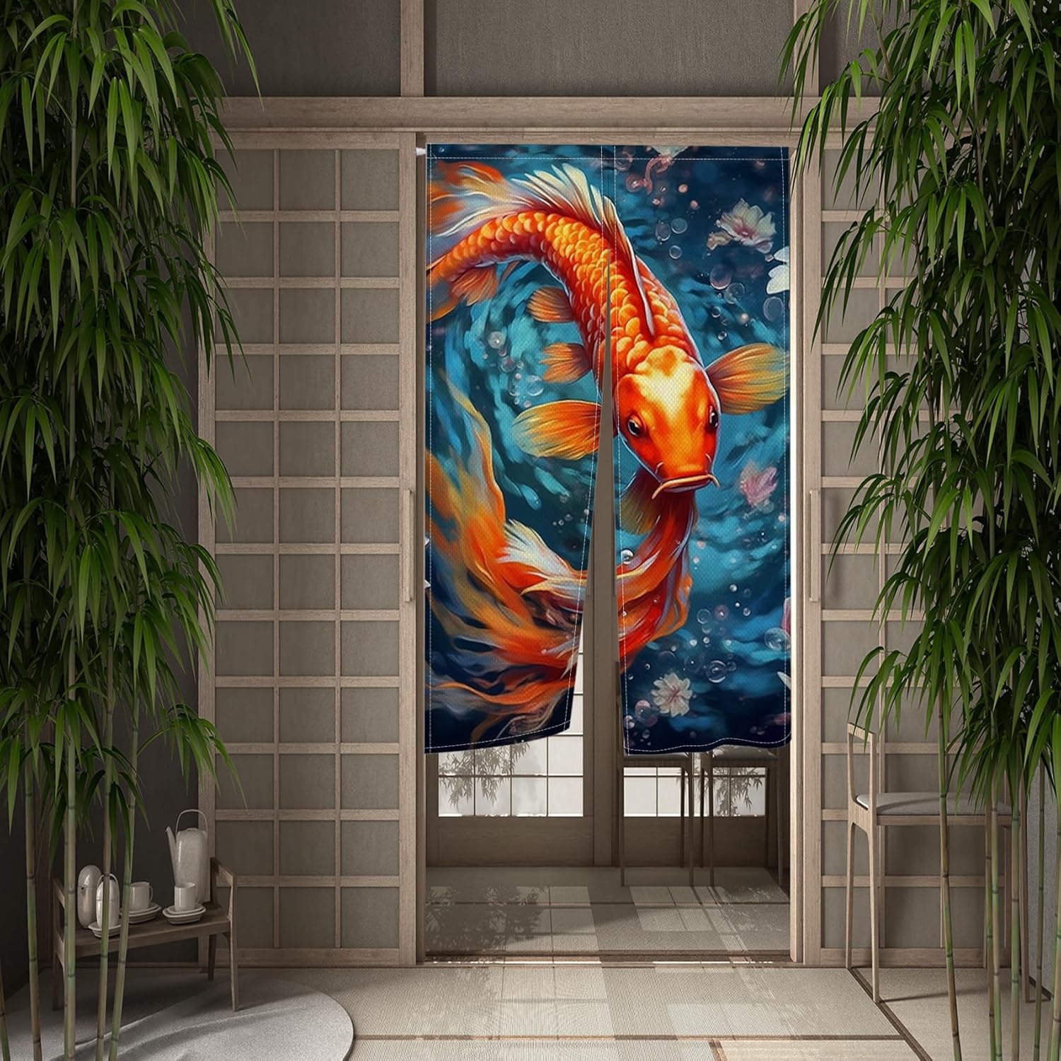 Japanese Noren Door Curtain with Koi Fish Design