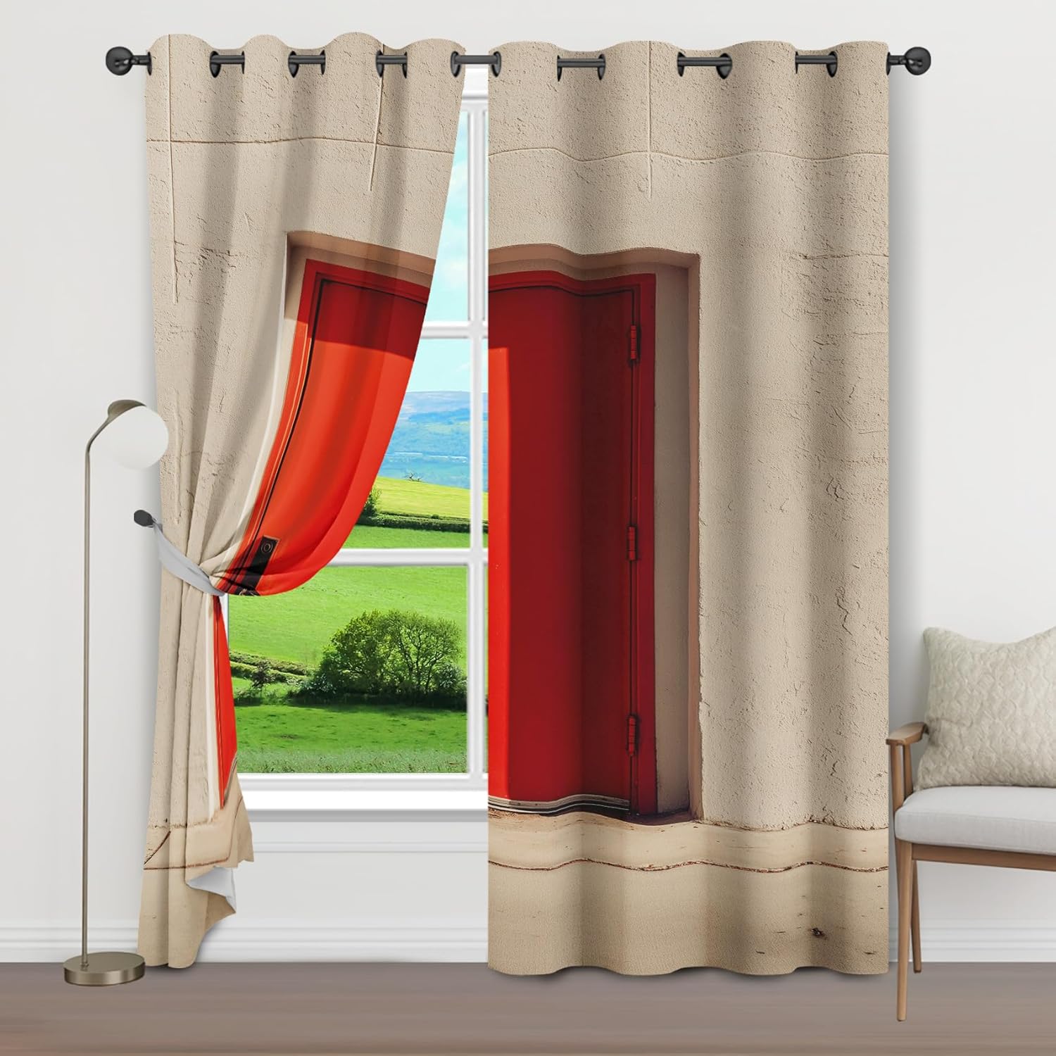 Concrete Frame Doorway Curtains 108 Inches Long 2 Panels Set