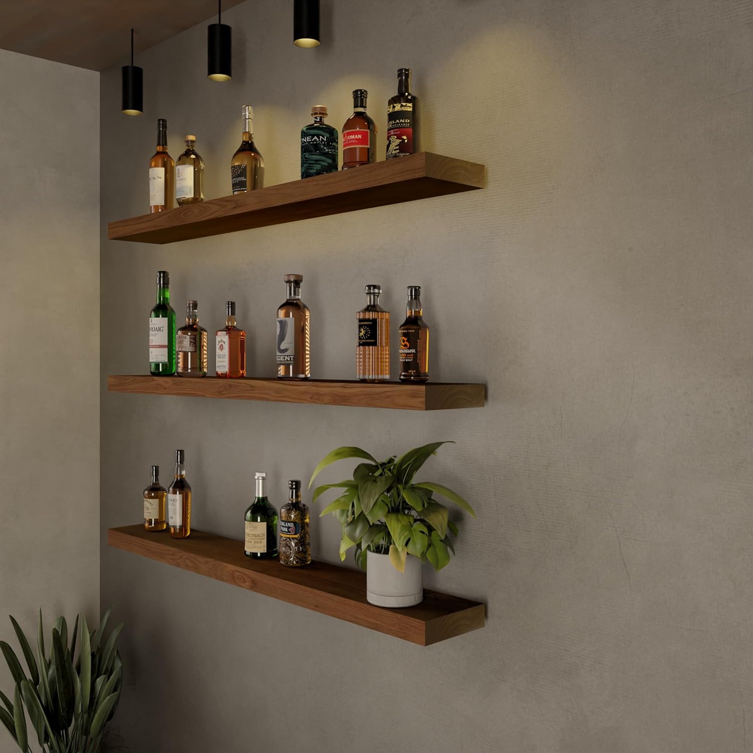 ROGMARS 36 Inch Walnut Floating Shelves Set of 3