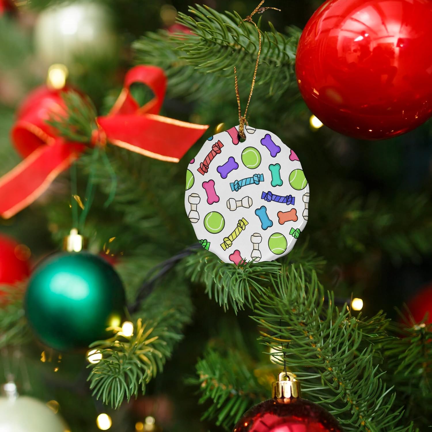 Graphics And More Porcelain Christmas Ornament with Doggie Chew Toy Design