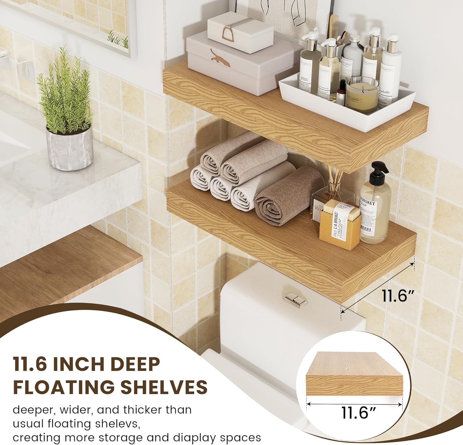 24 Inch Deep Rustic Floating Shelves Set of 2
