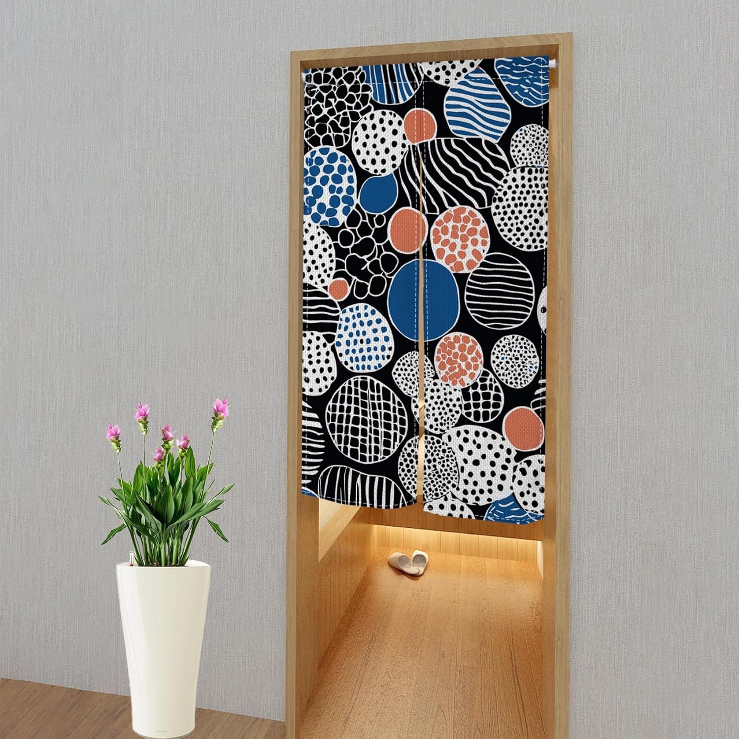 Abstract Boho Noren Curtain with Atomic Shapes Design