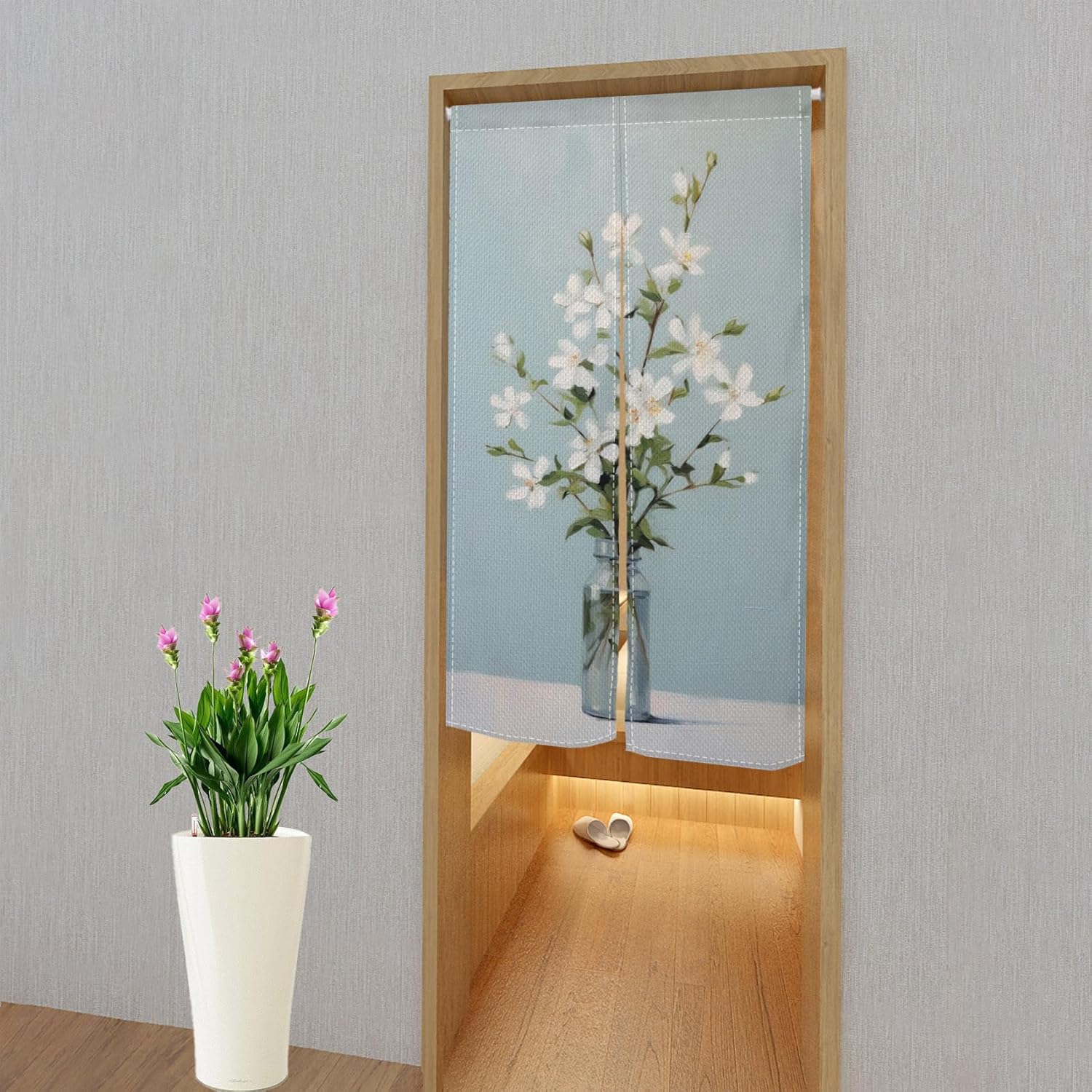 Leowefowa Japanese Noren Door Curtain Flower Pattern