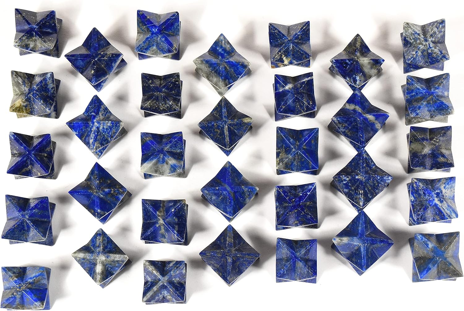 32mm Rich Blue Lapis Lazuli with Golden Iron Pyrite 8 Point Merkaba Star