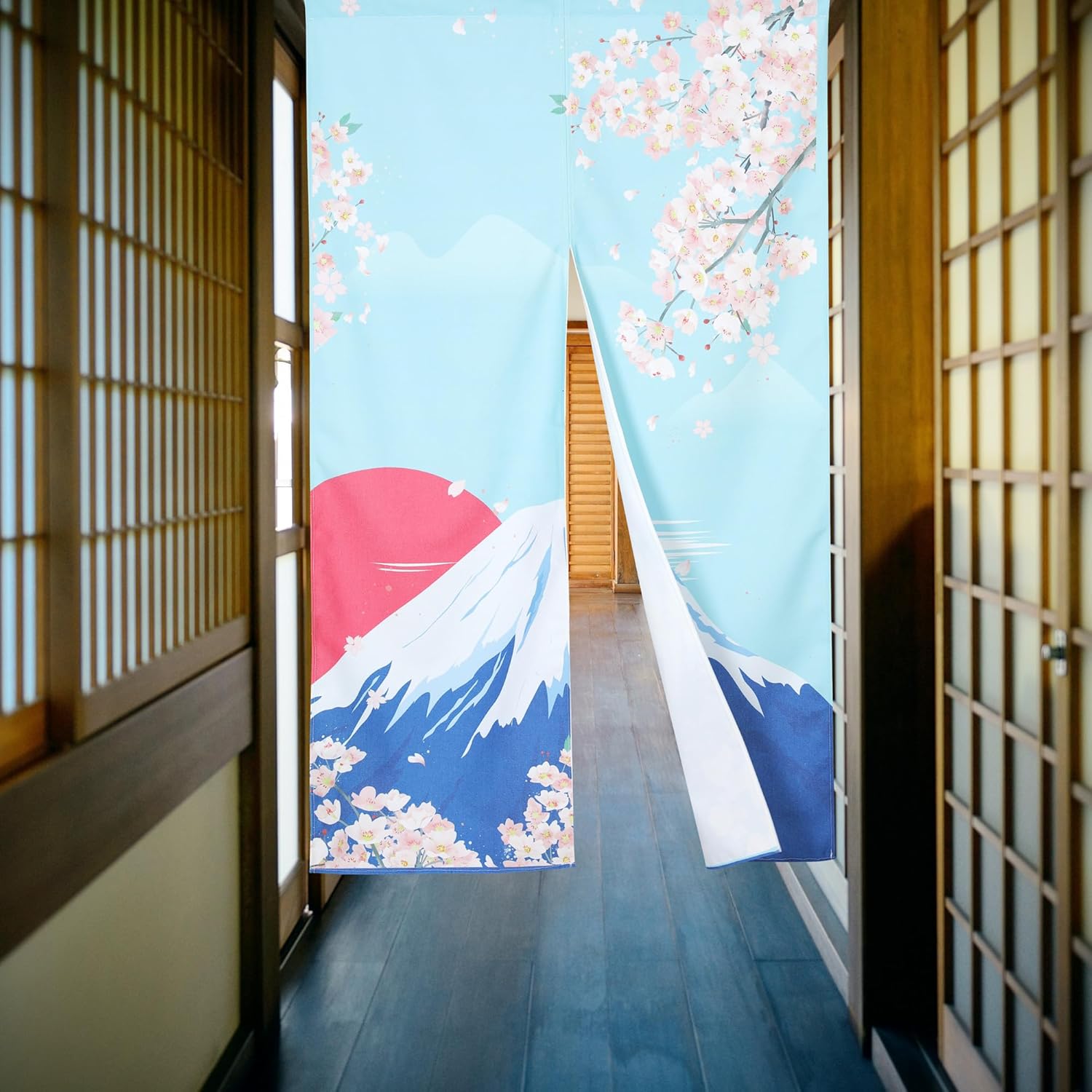 Japanese Noren Door Curtain with Hokusai Print