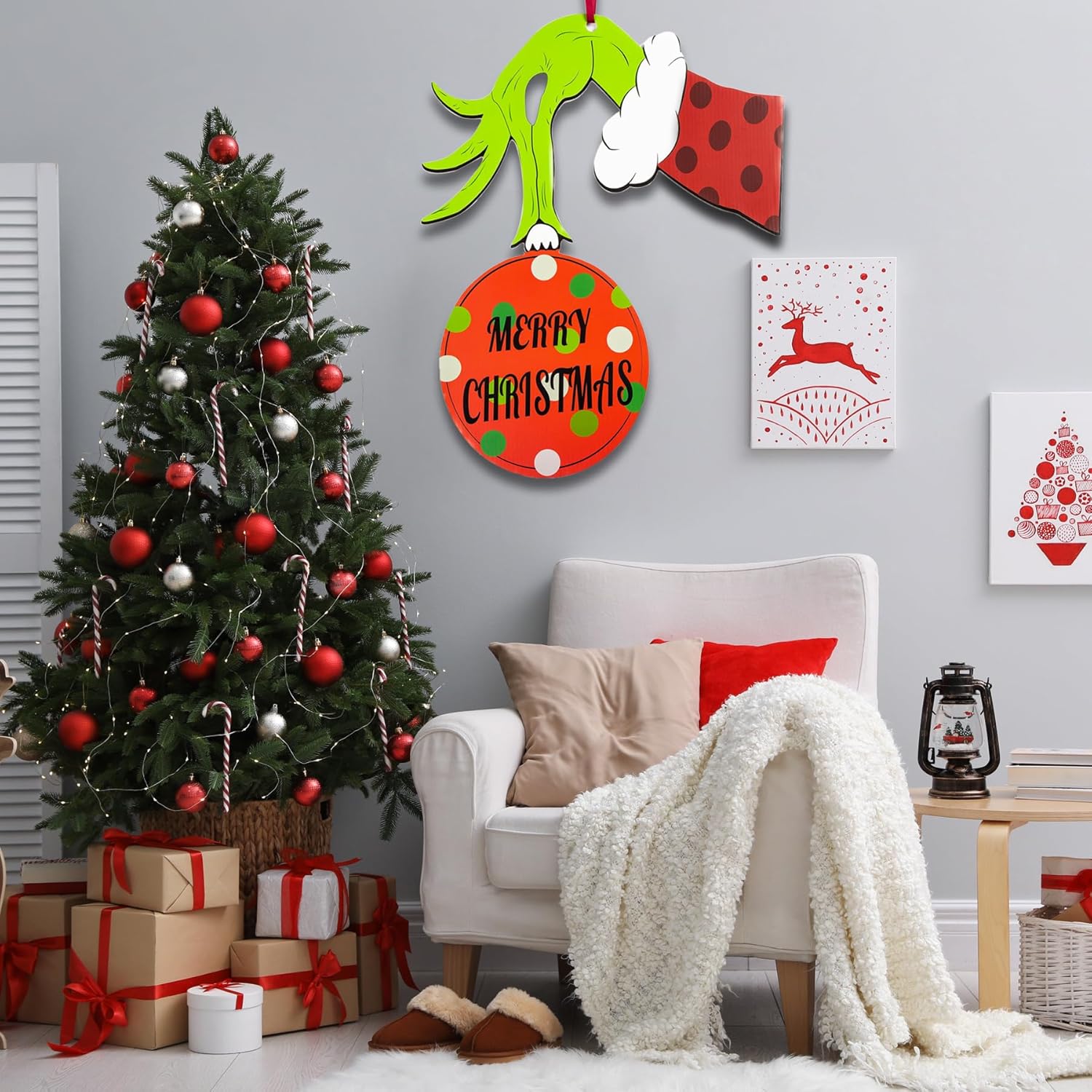 Christmas Door Decorations Wooden Thief Hand Whoville Sign Wreath