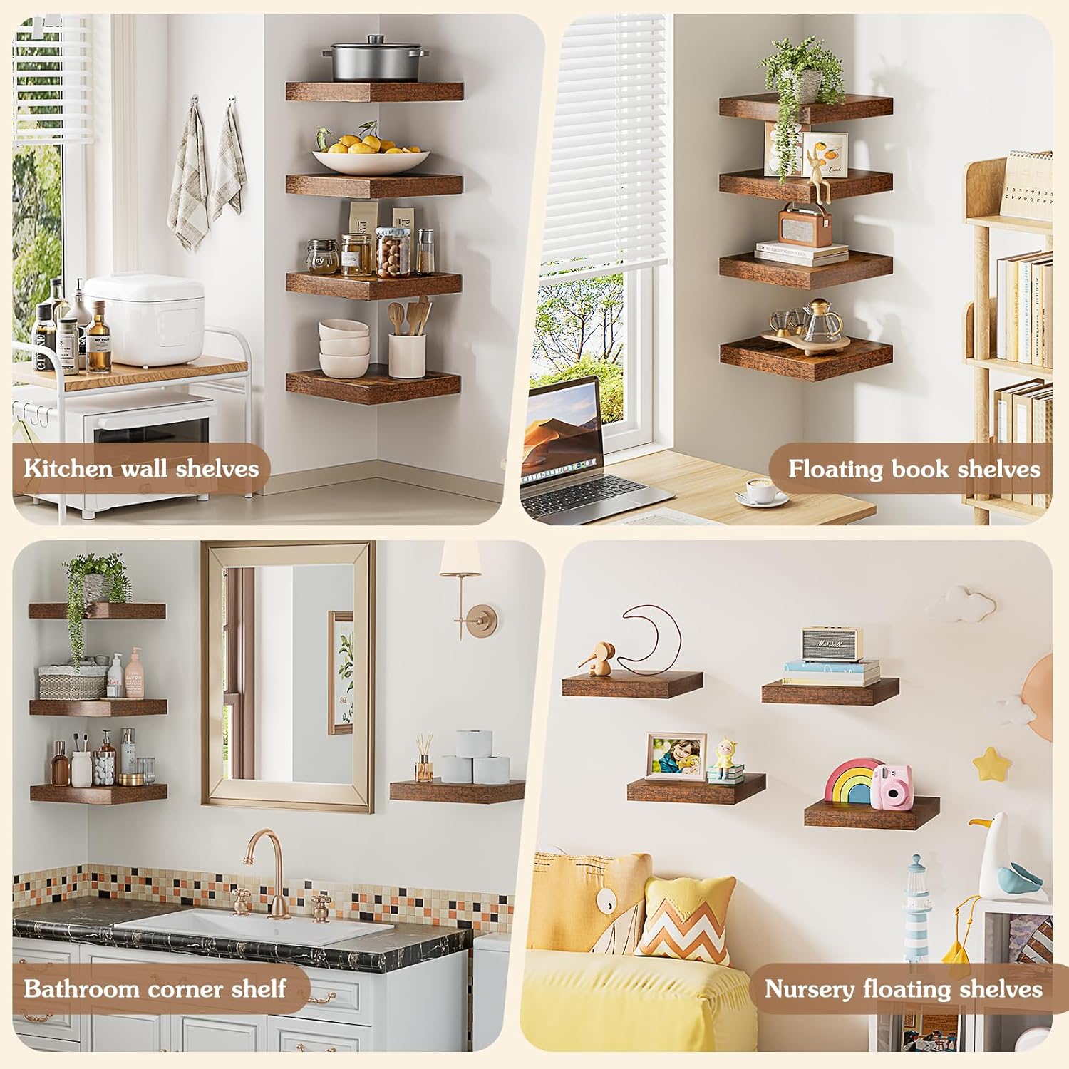Olakee Corner Floating Shelf Set of 4 Carbonized Black
