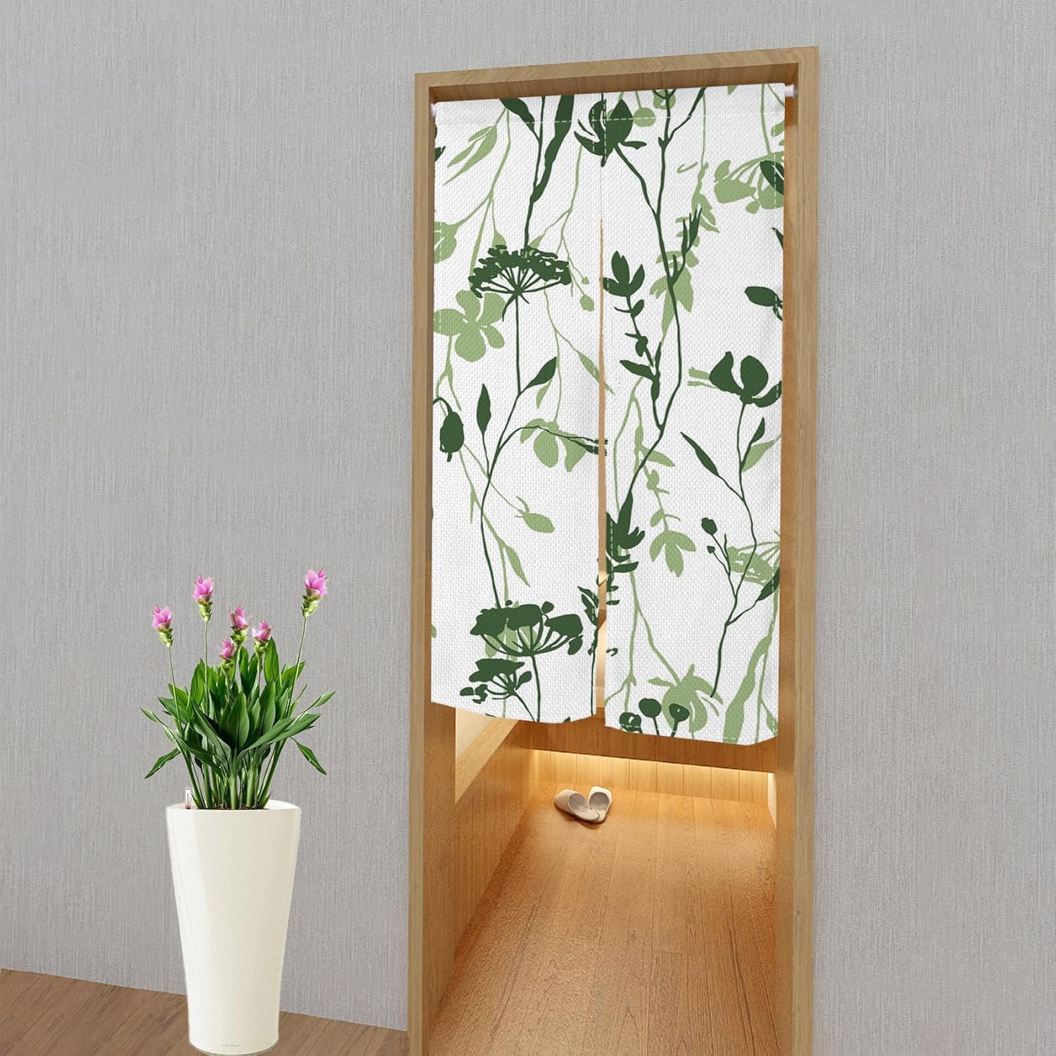Japanese Style Green Plants Print Door Curtain 34x60