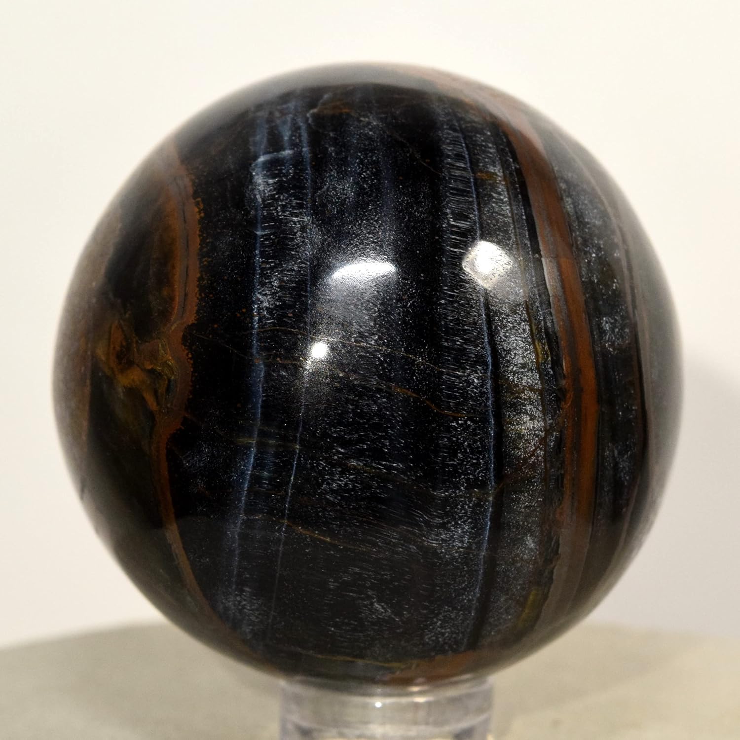46mm Blue Yellow Tiger Eye Crystal Sphere with Stand