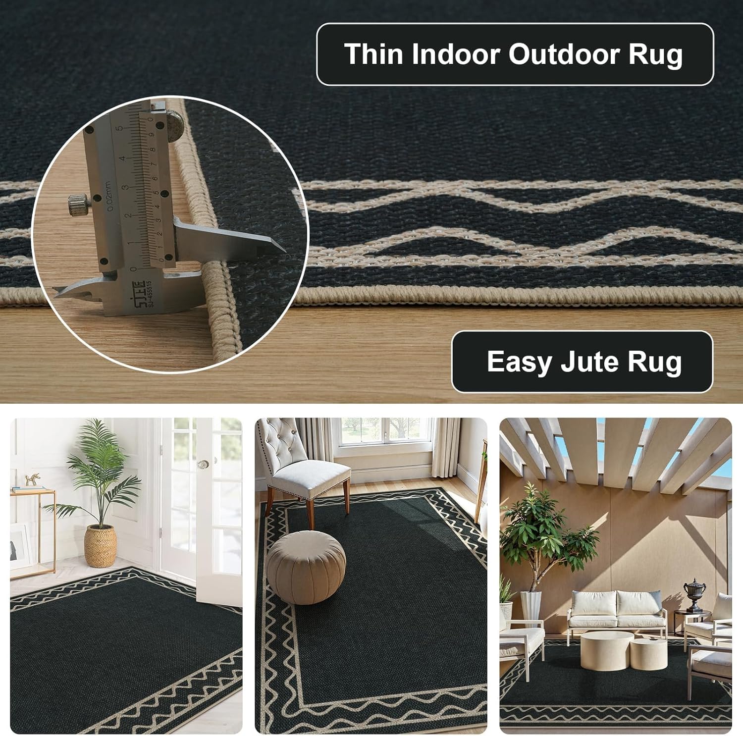 OJIA Easy Jute Front Door Mat 3x5 Black